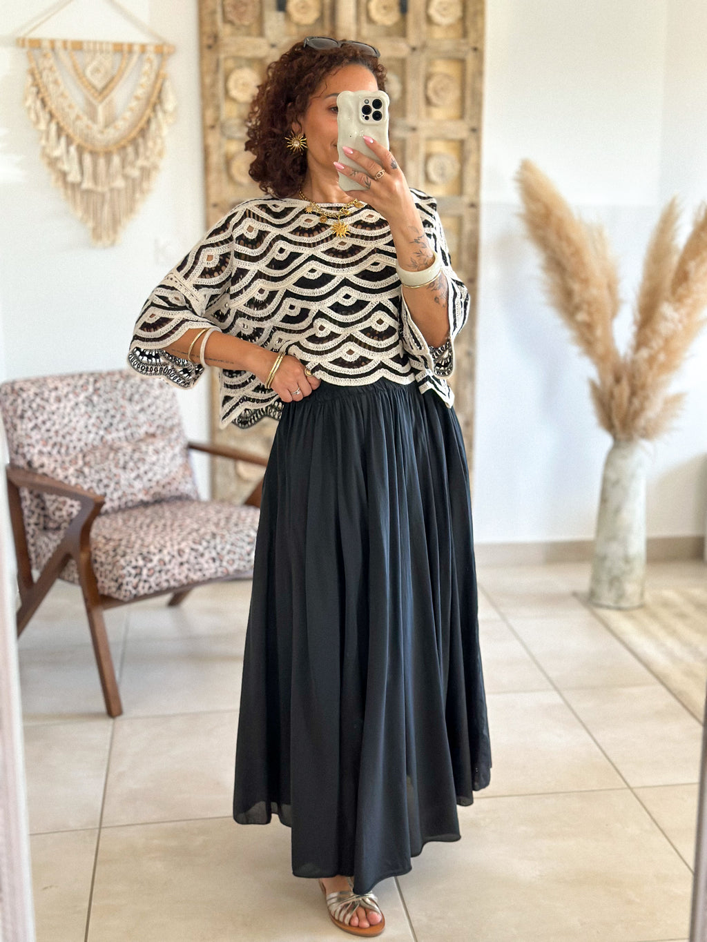 Blouse Madi - Crochet noir & blanc