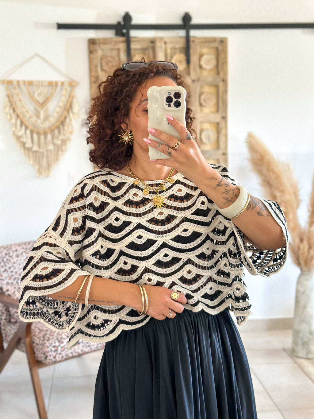 Blouse Madi - Crochet noir & blanc