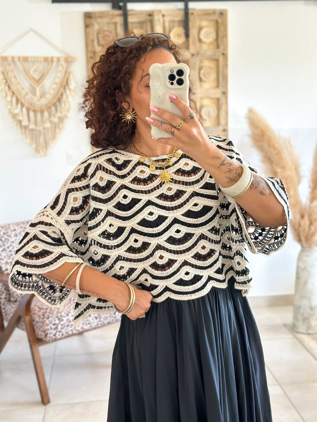 Blouse Madi - Crochet noir & blanc