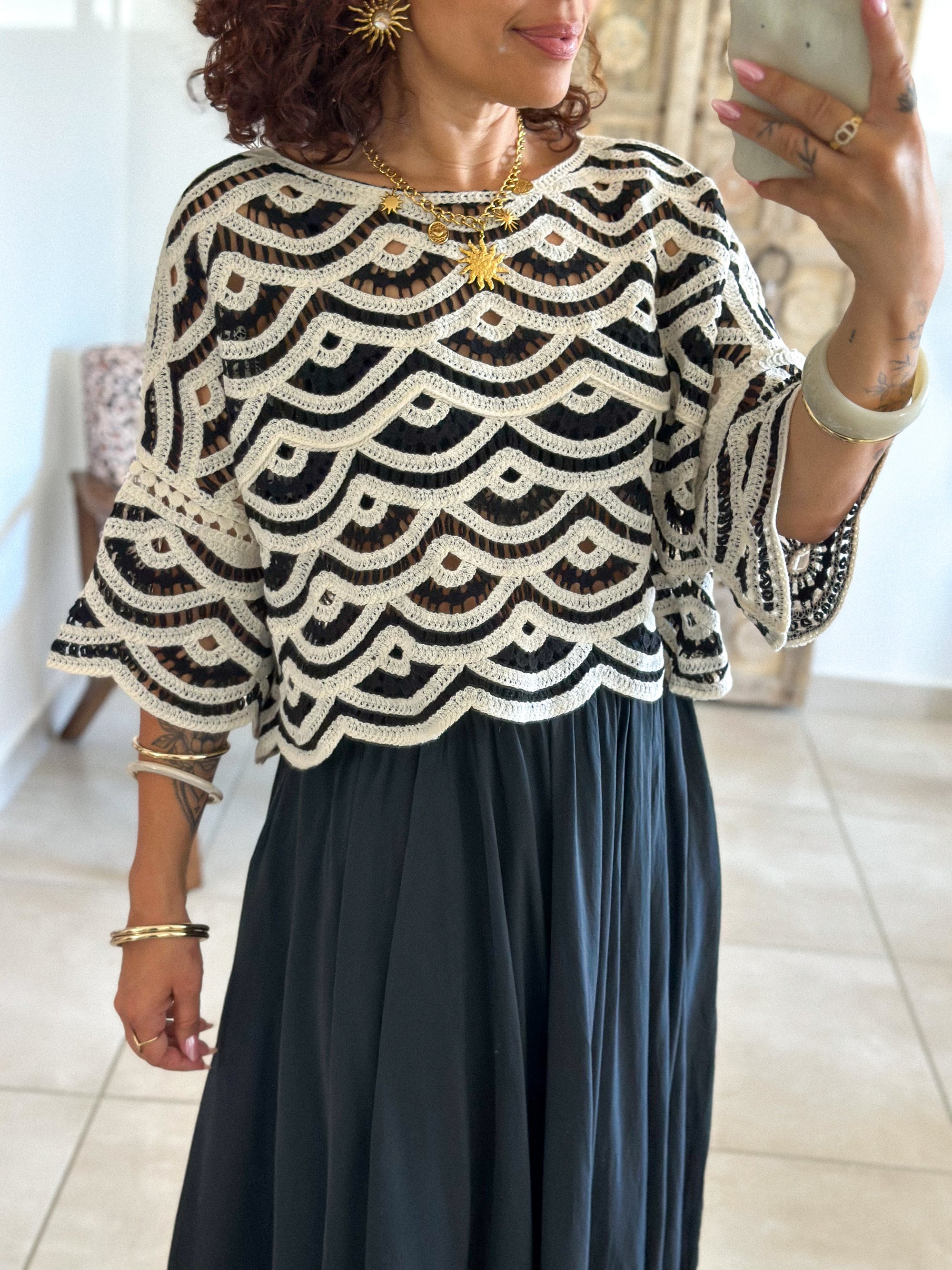 Blouse Madi - Crochet noir & blanc