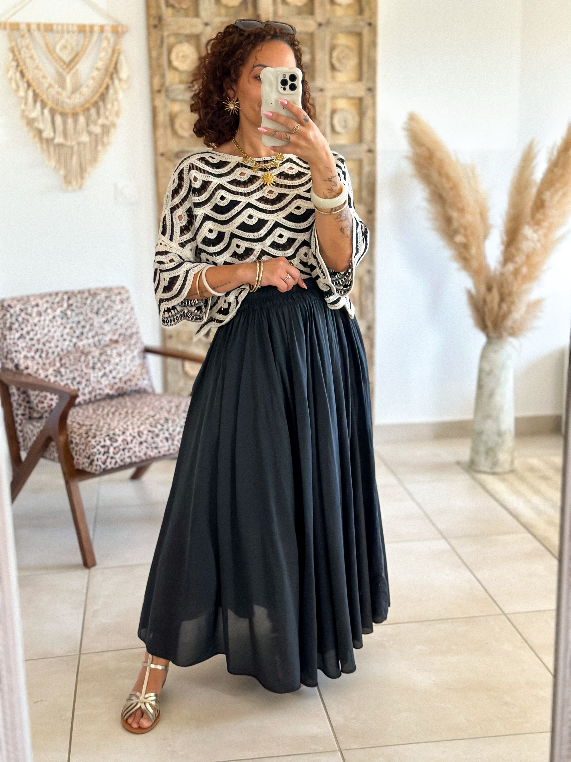 Blouse Madi - Crochet noir & blanc