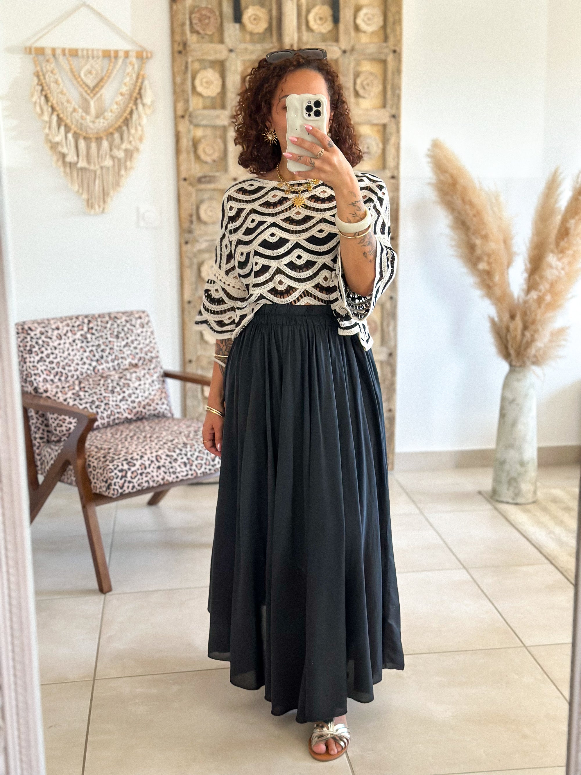Blouse Madi - Crochet noir & blanc
