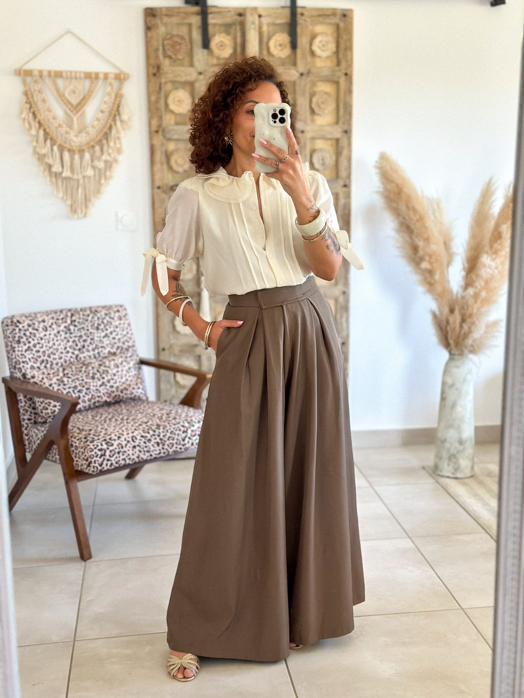 Blouse Marta - Col volanté beige