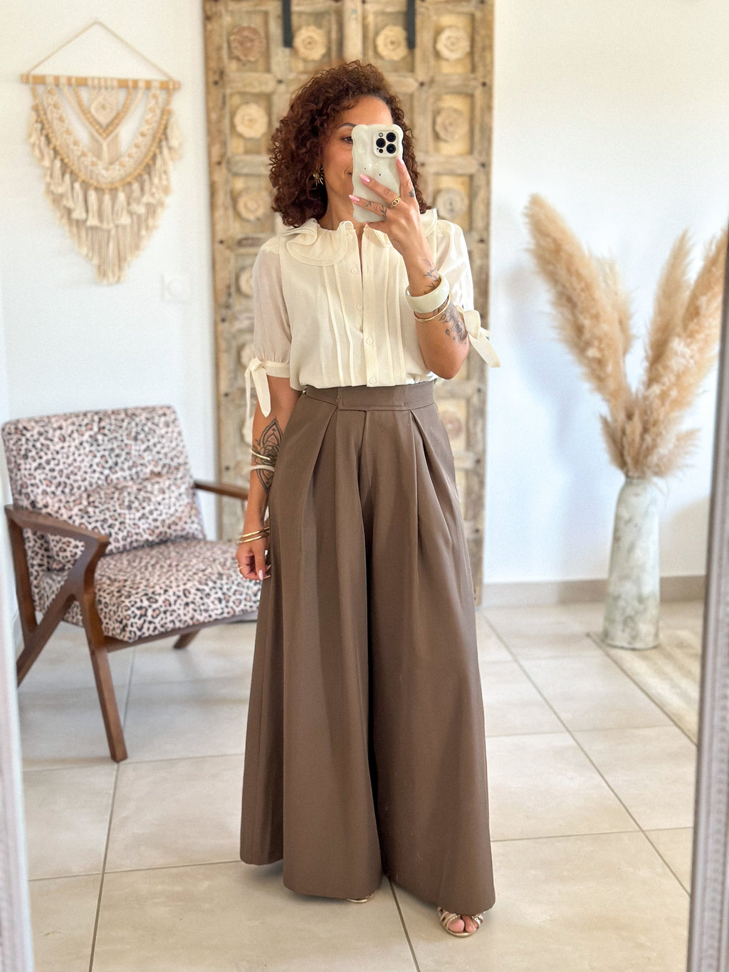 Blouse Marta - Col volanté beige