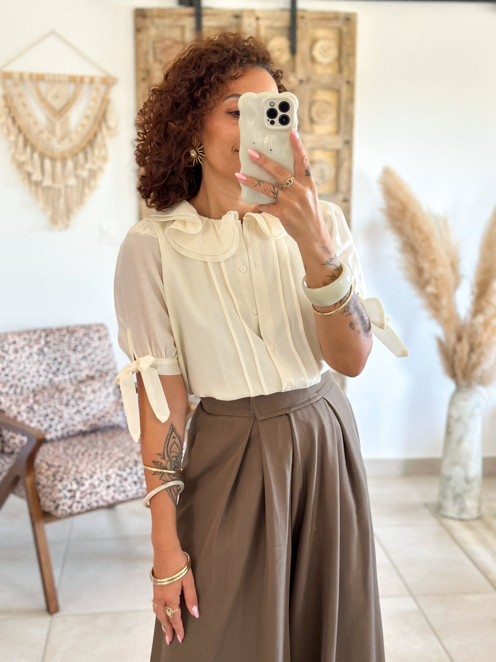 Blouse Marta - Col volanté beige