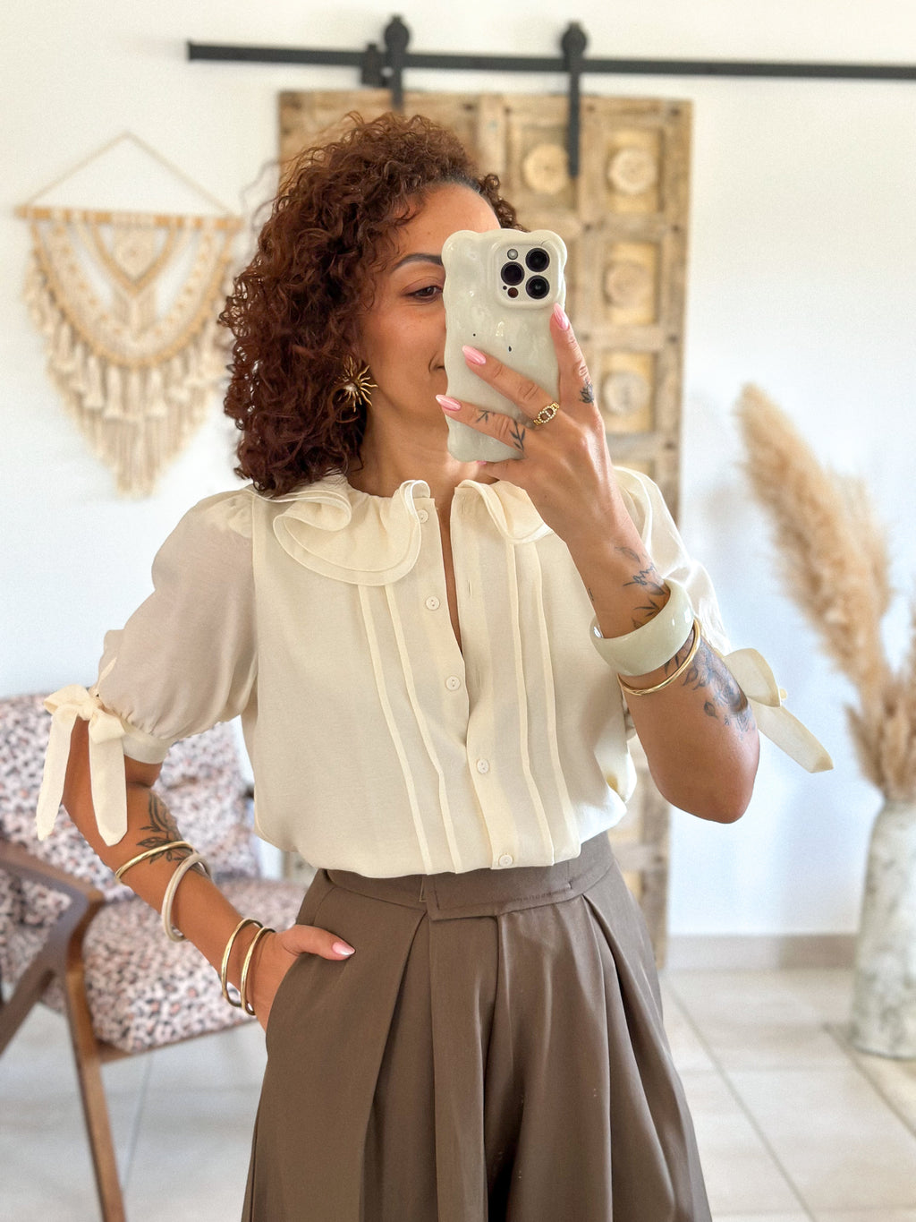 Blouse Marta - Col volanté beige
