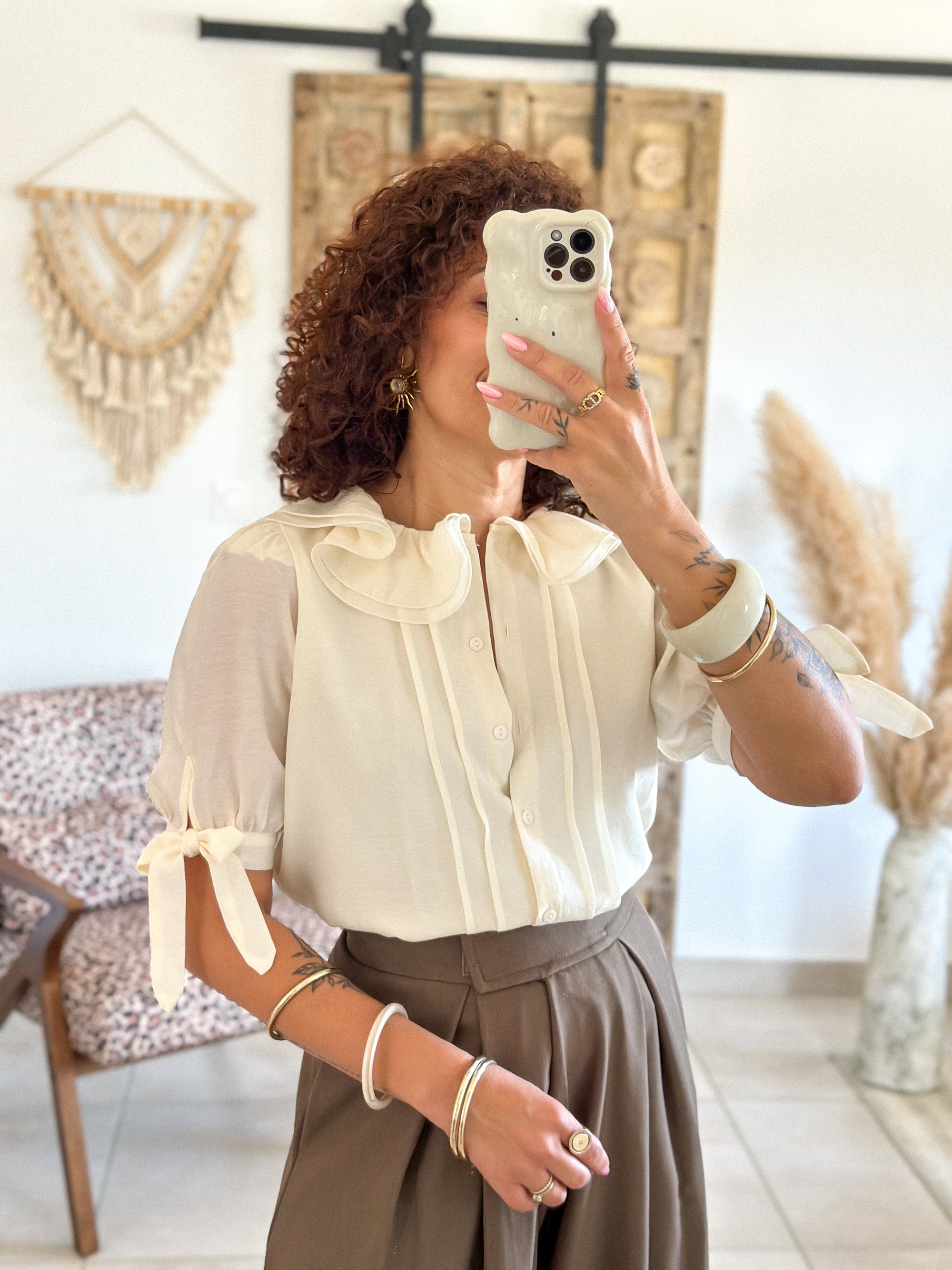 Blouse Marta - Col volanté beige