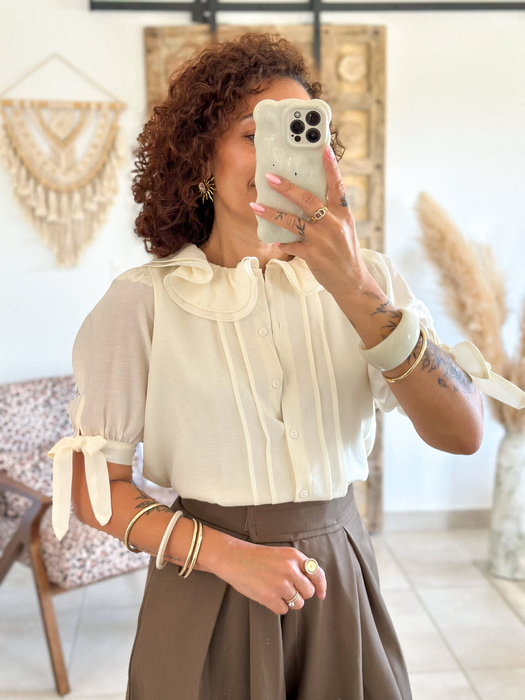 Blouse Marta - Col volanté beige