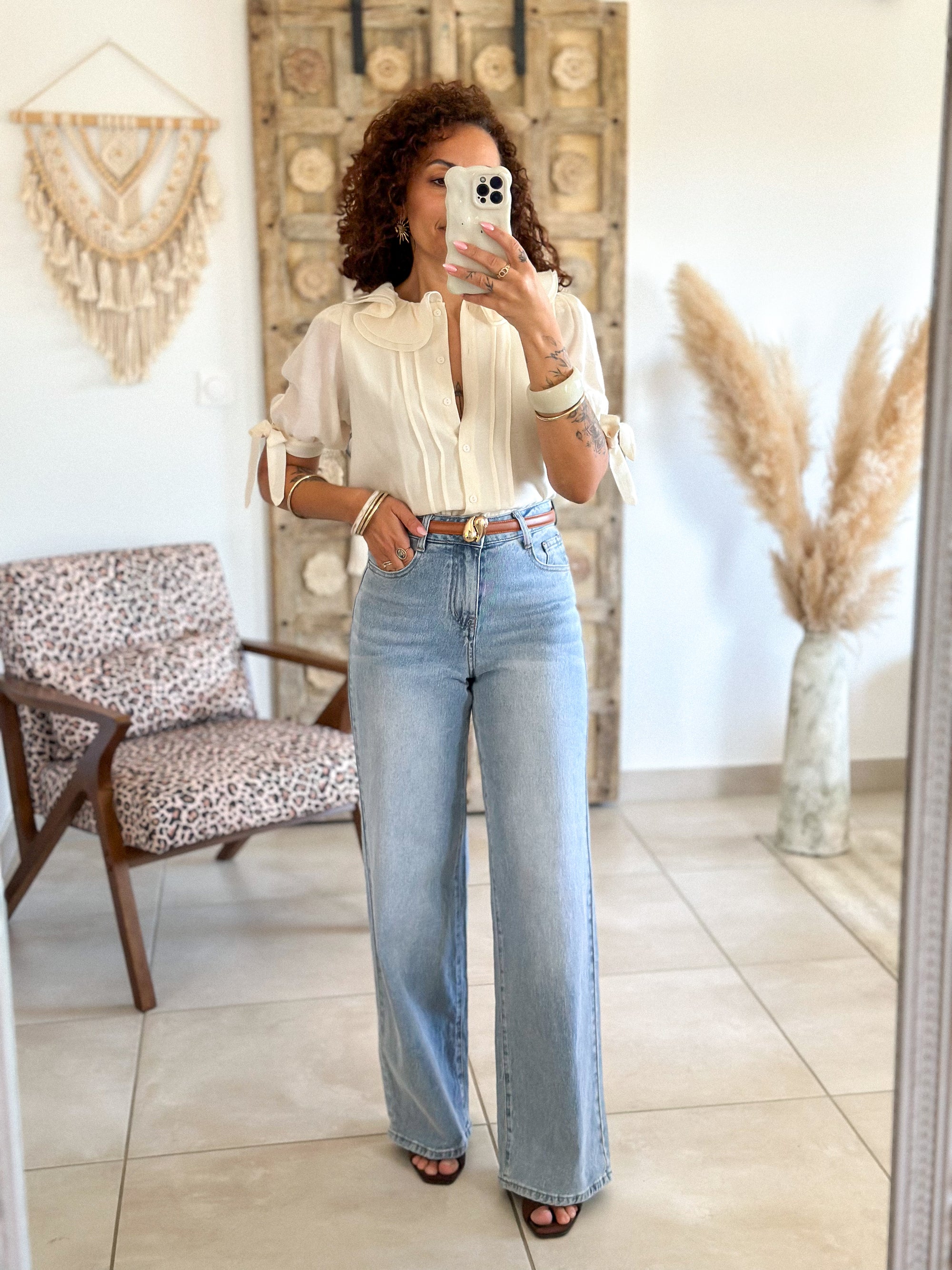 Blouse Marta - Col volanté beige