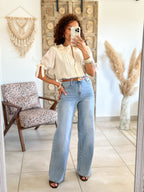 Blouse Marta - Col volanté beige