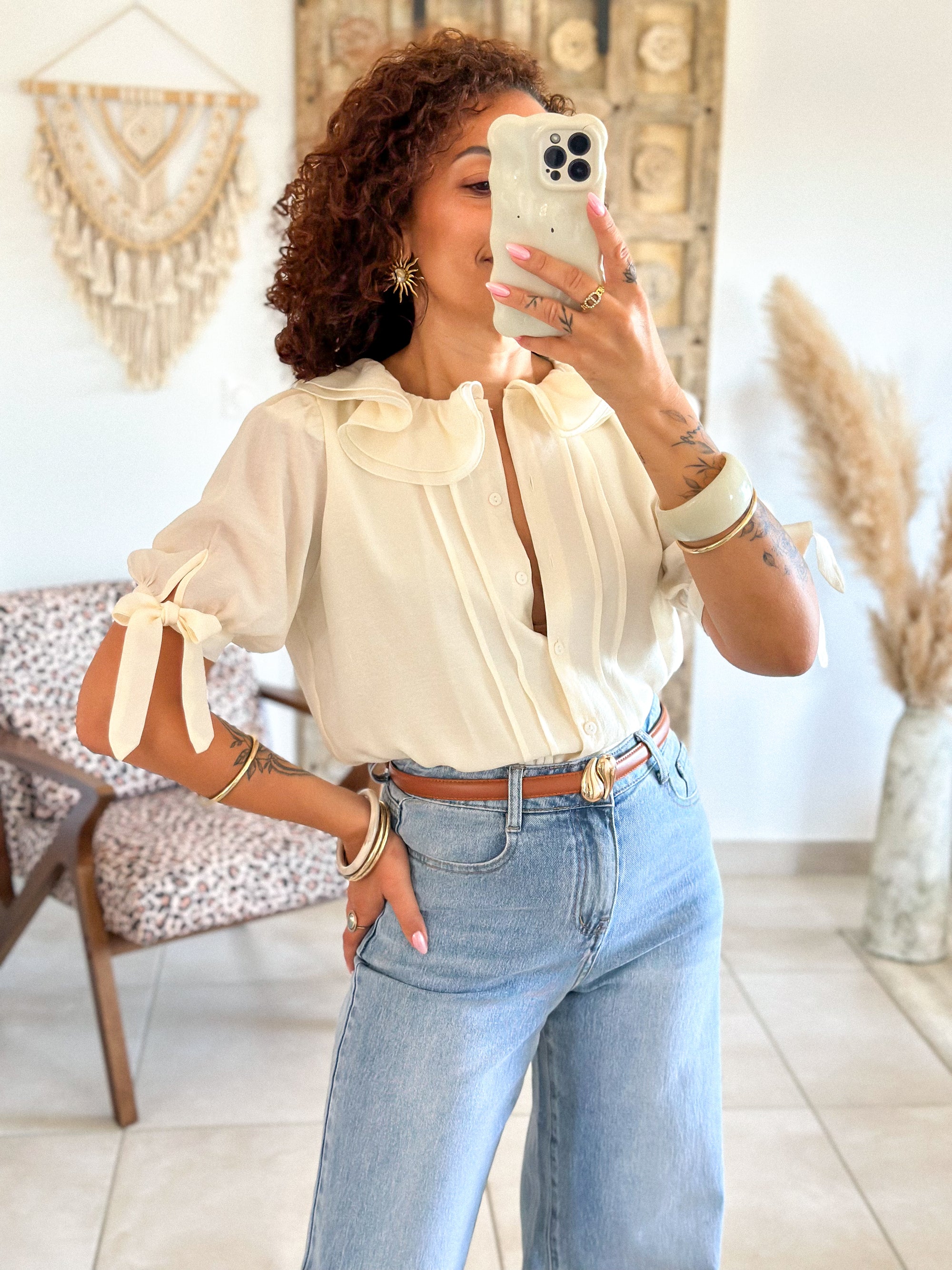 Blouse Marta - Col volanté beige