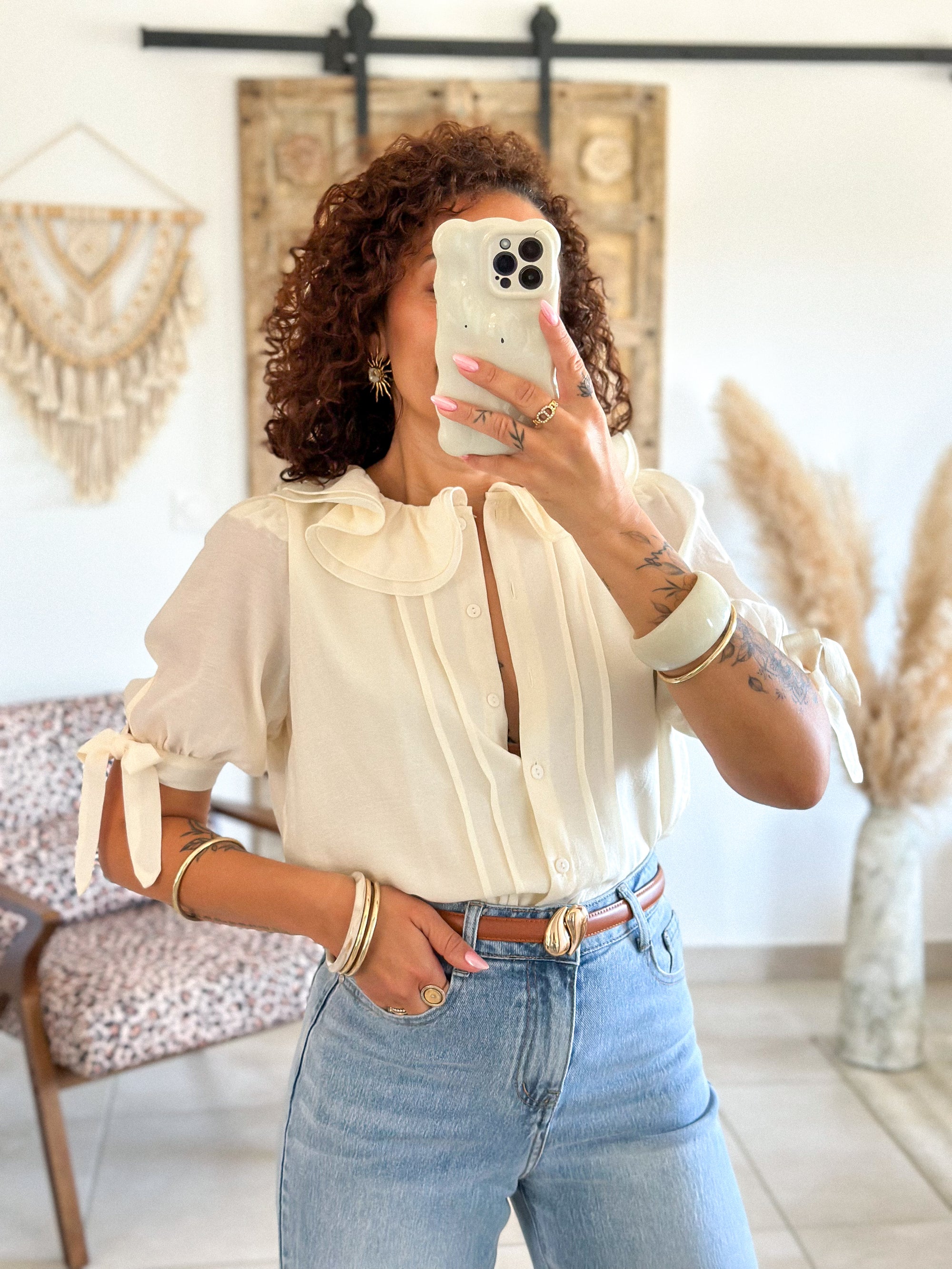 Blouse Marta - Col volanté beige