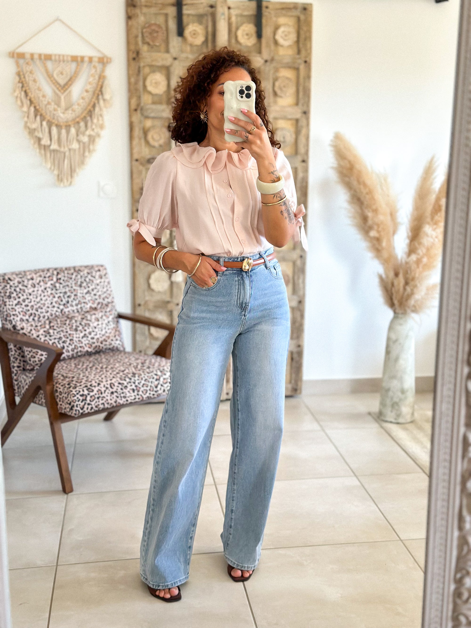 Blouse Marta - Col volanté rose