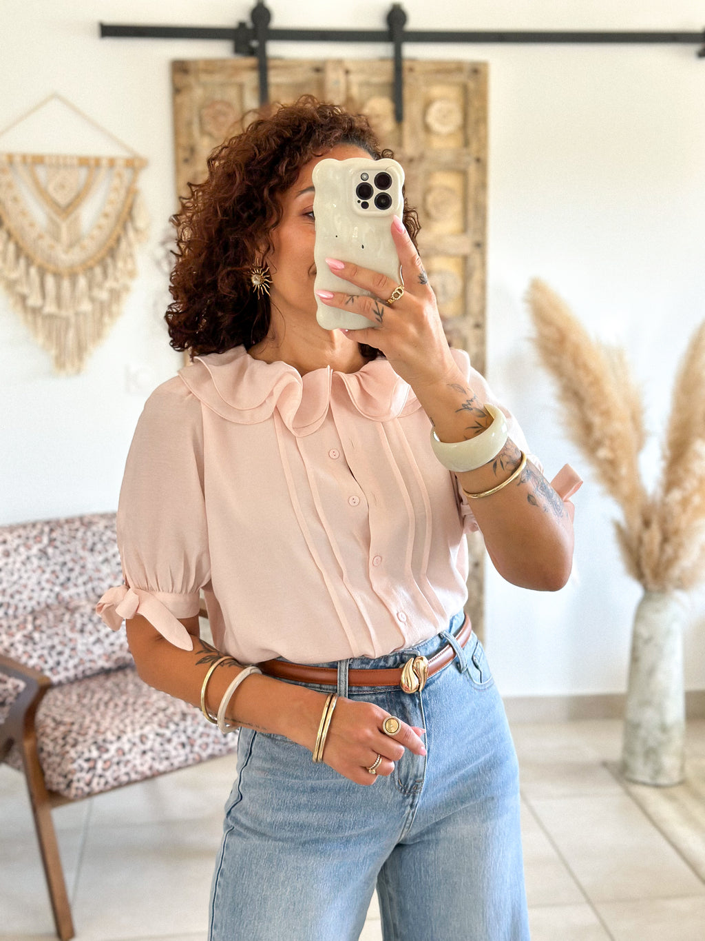 Blouse Marta - Col volanté rose