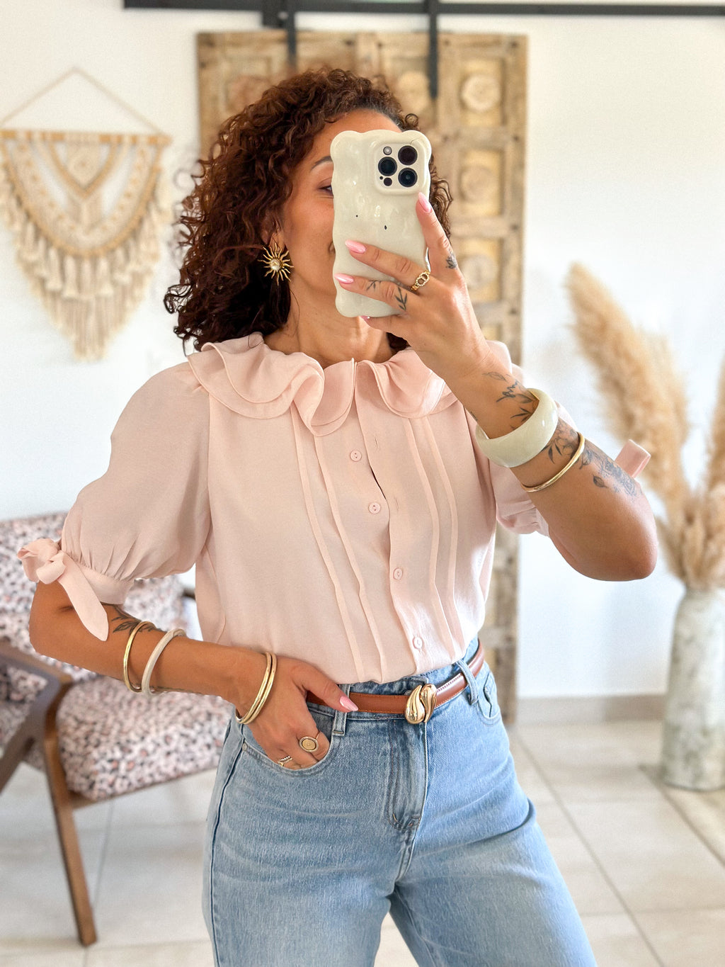 Blouse Marta - Col volanté rose