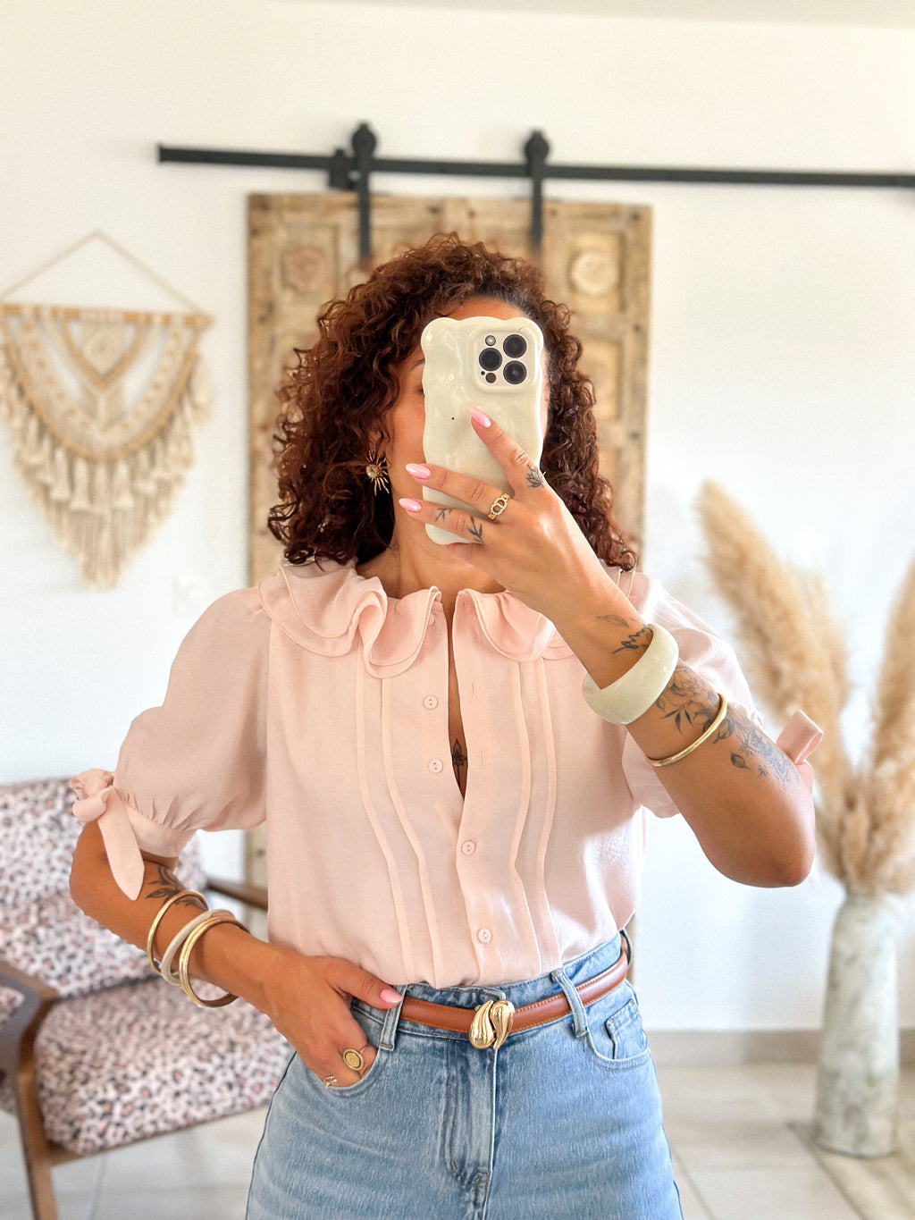 Blouse Marta - Col volanté rose