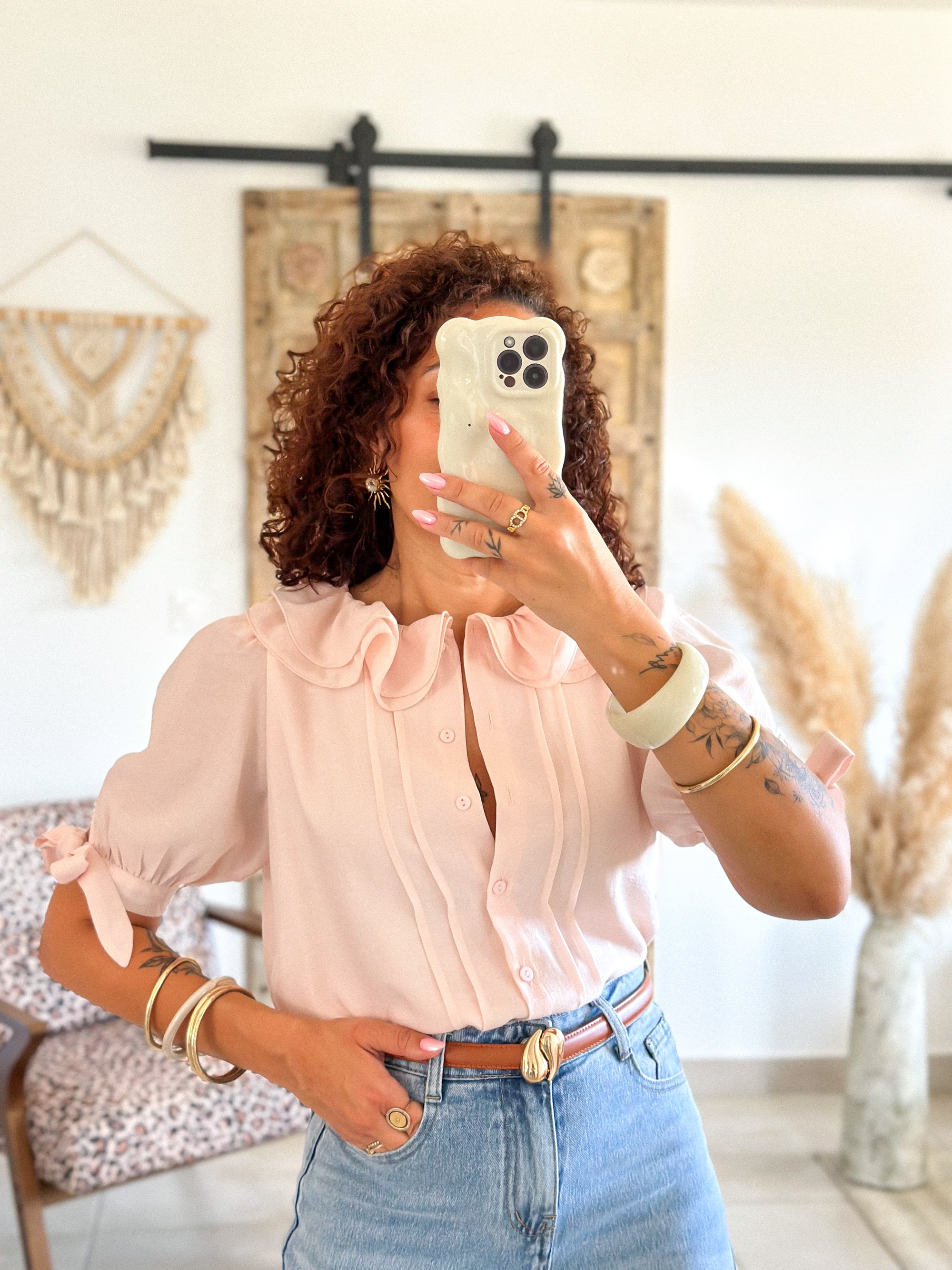 Blouse Marta - Col volanté rose