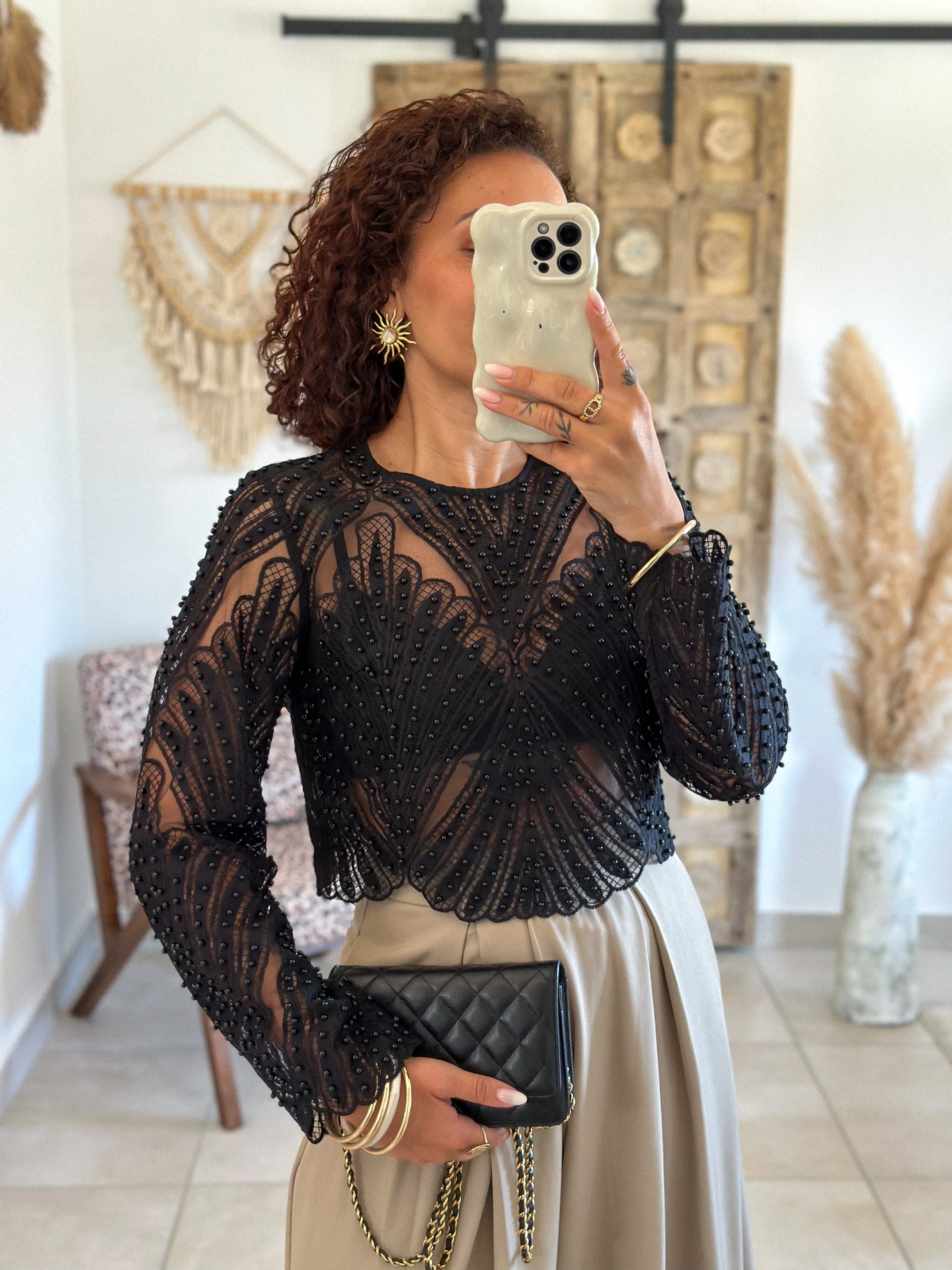 Blouse Taylor - Noir à perles