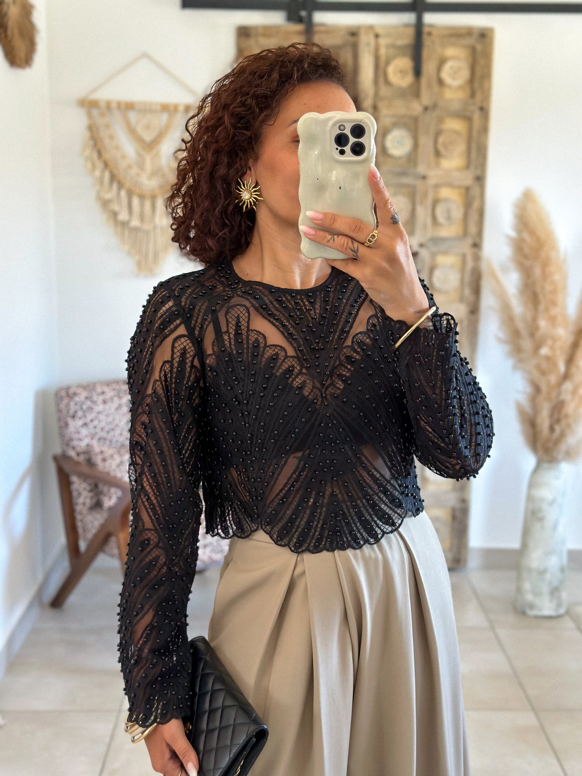 Blouse Taylor - Noir à perles