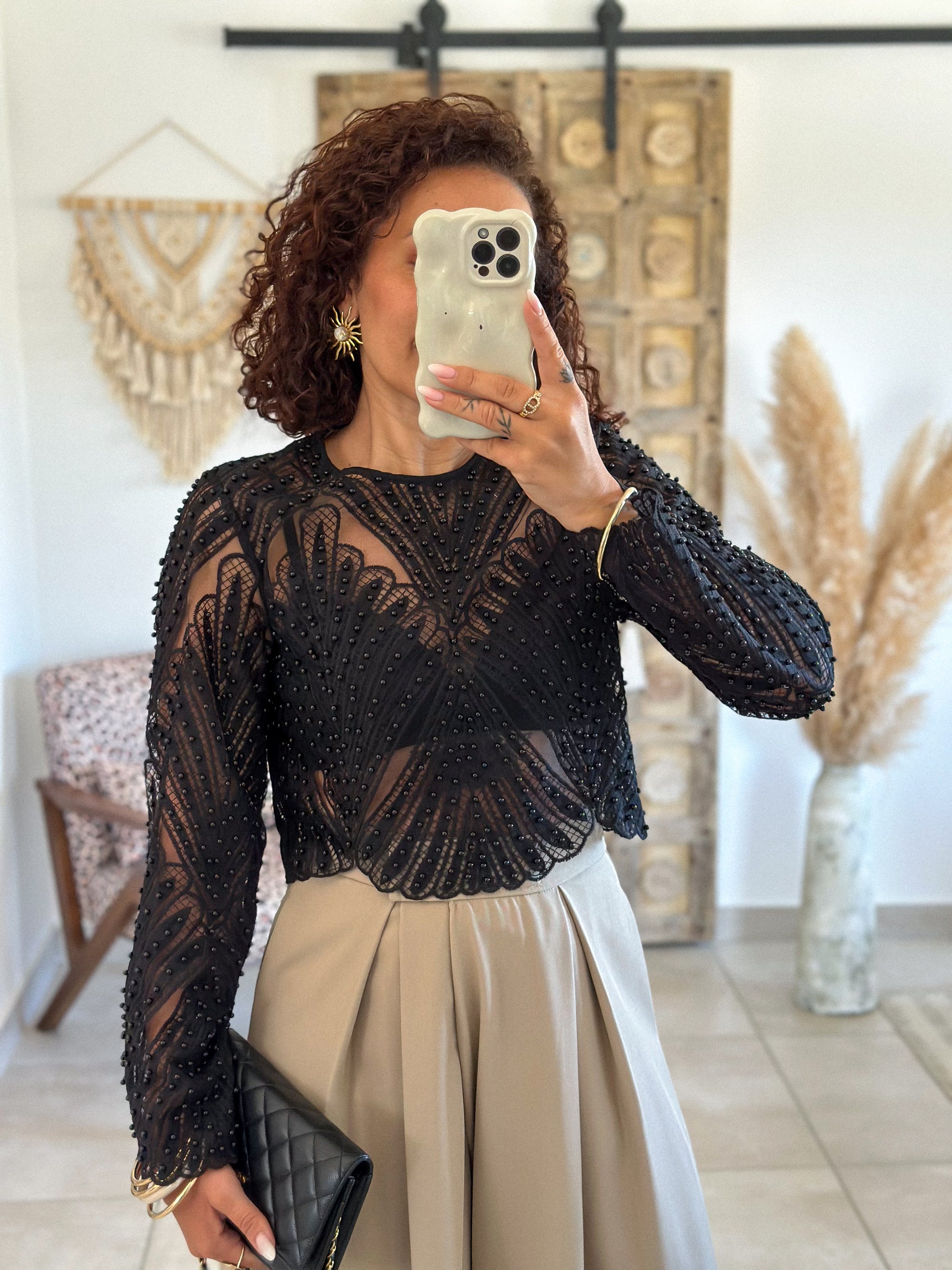 Blouse Taylor - Noir à perles
