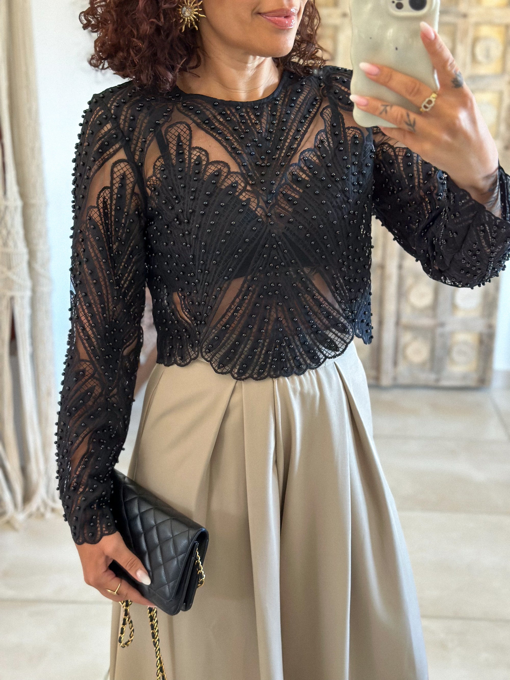 Blouse Taylor - Noir à perles
