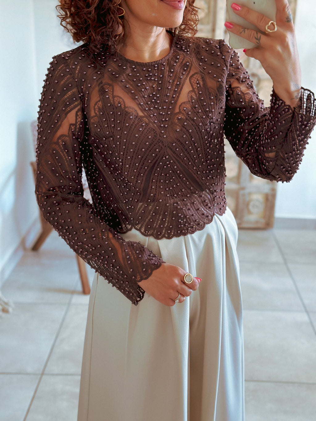 Blouse Taylor - Marron à perles