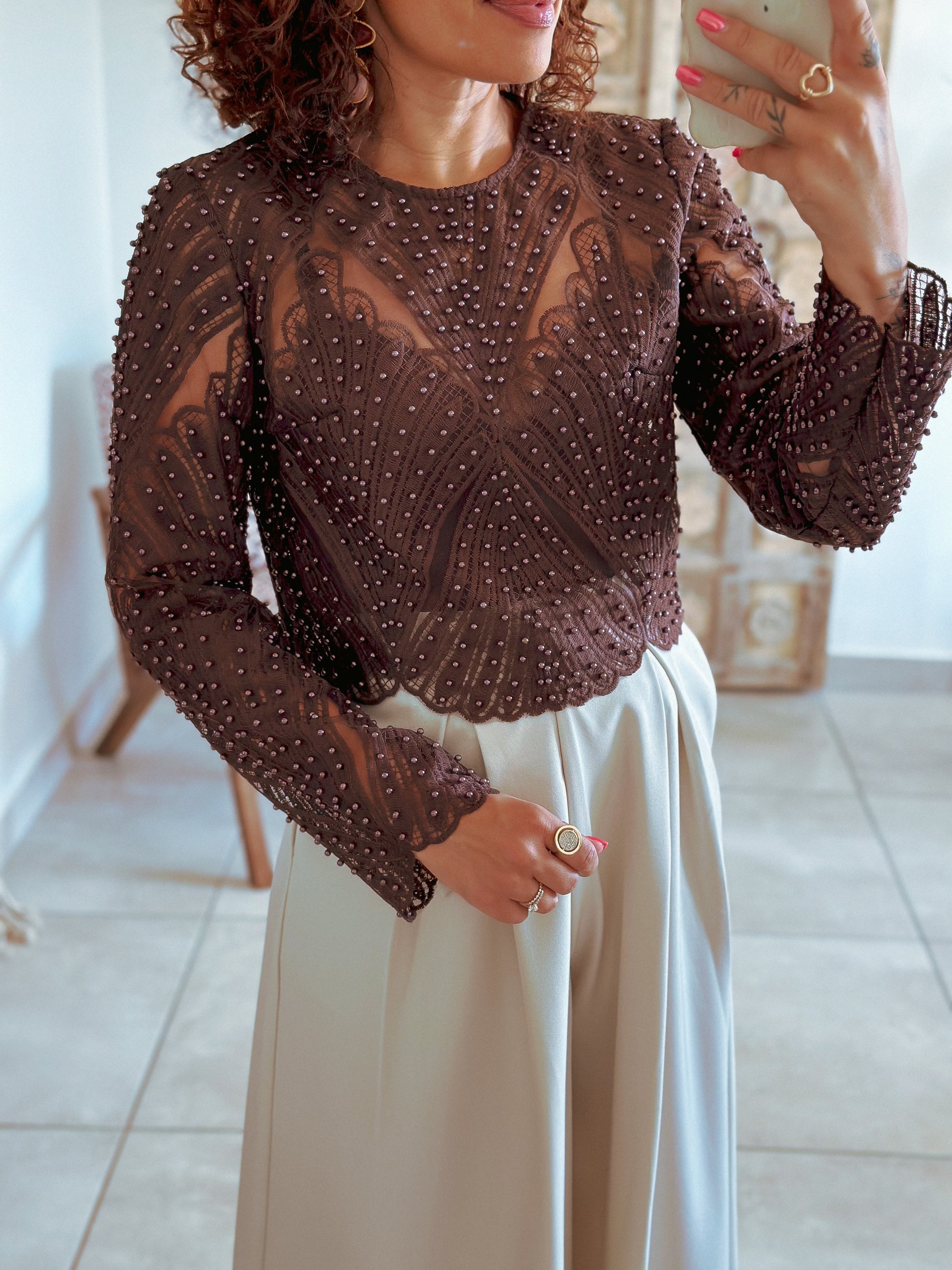 Blouse Taylor - Marron à perles