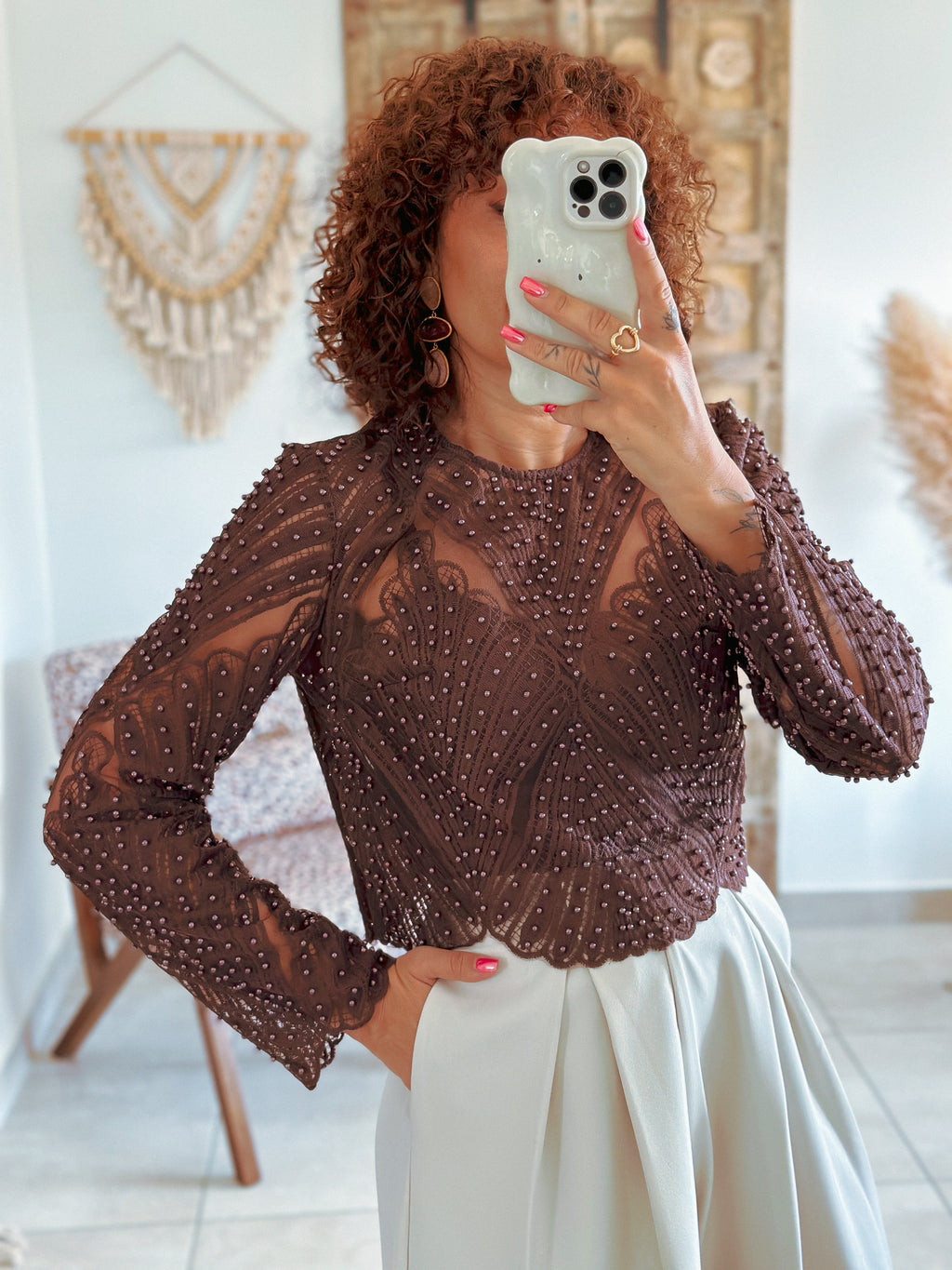 Blouse Taylor - Marron à perles