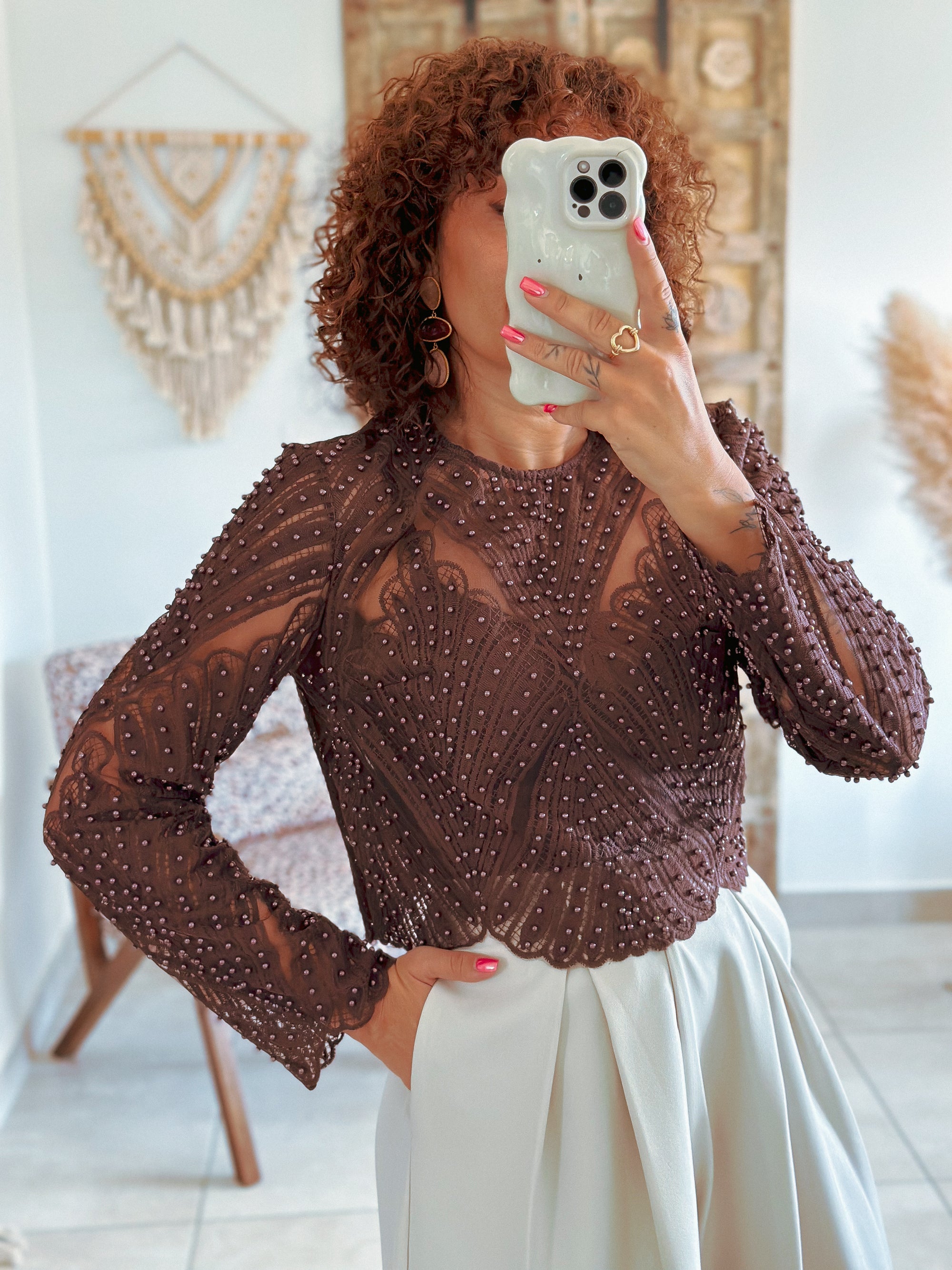 Blouse Taylor - Marron à perles