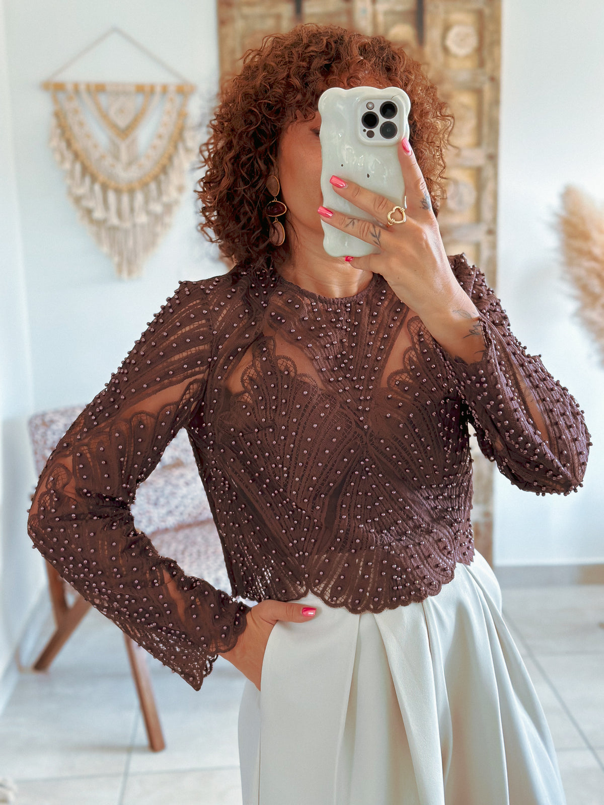 Taylor Blouse - Brown with beads