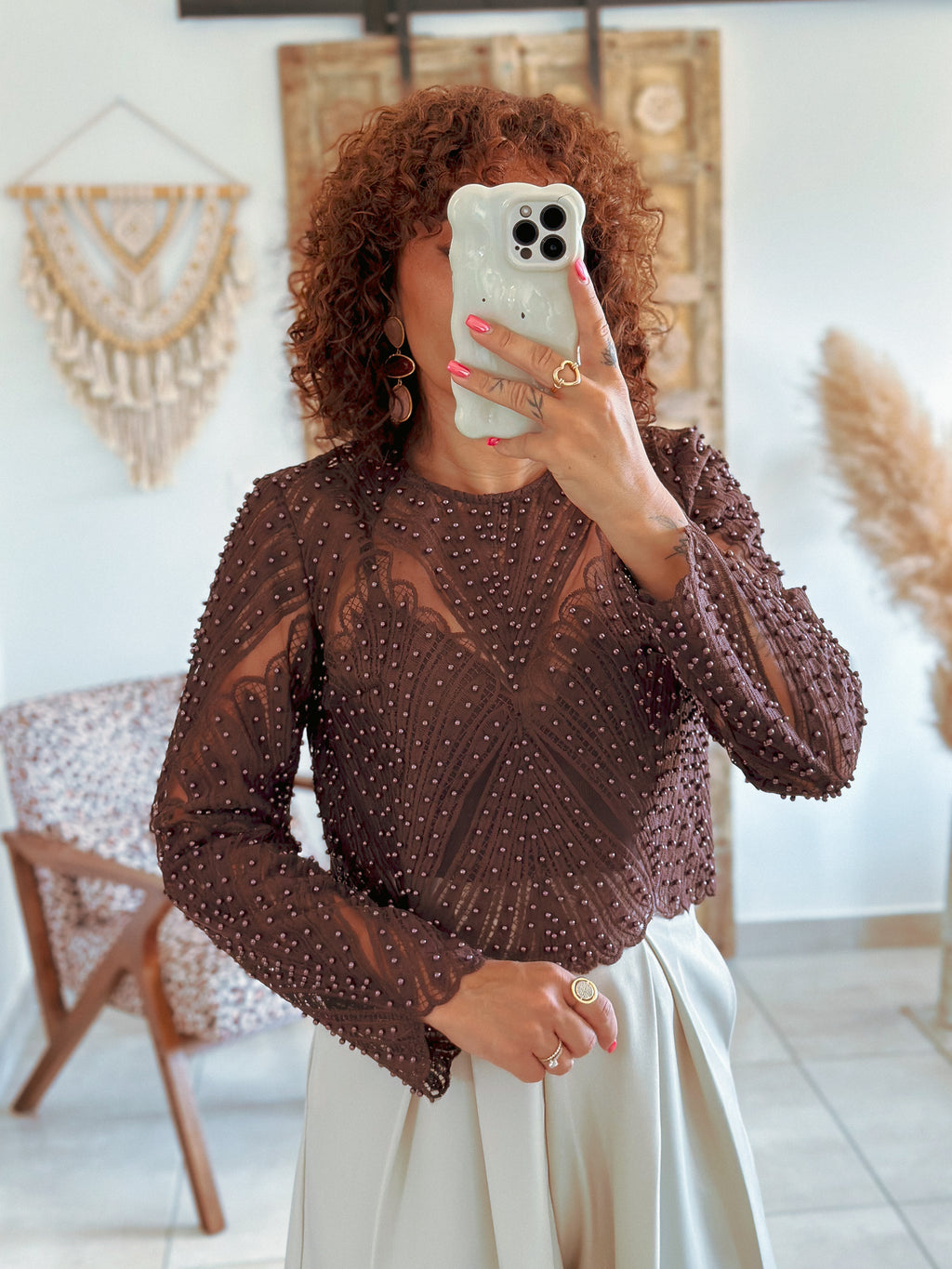 Blouse Taylor - Marron à perles