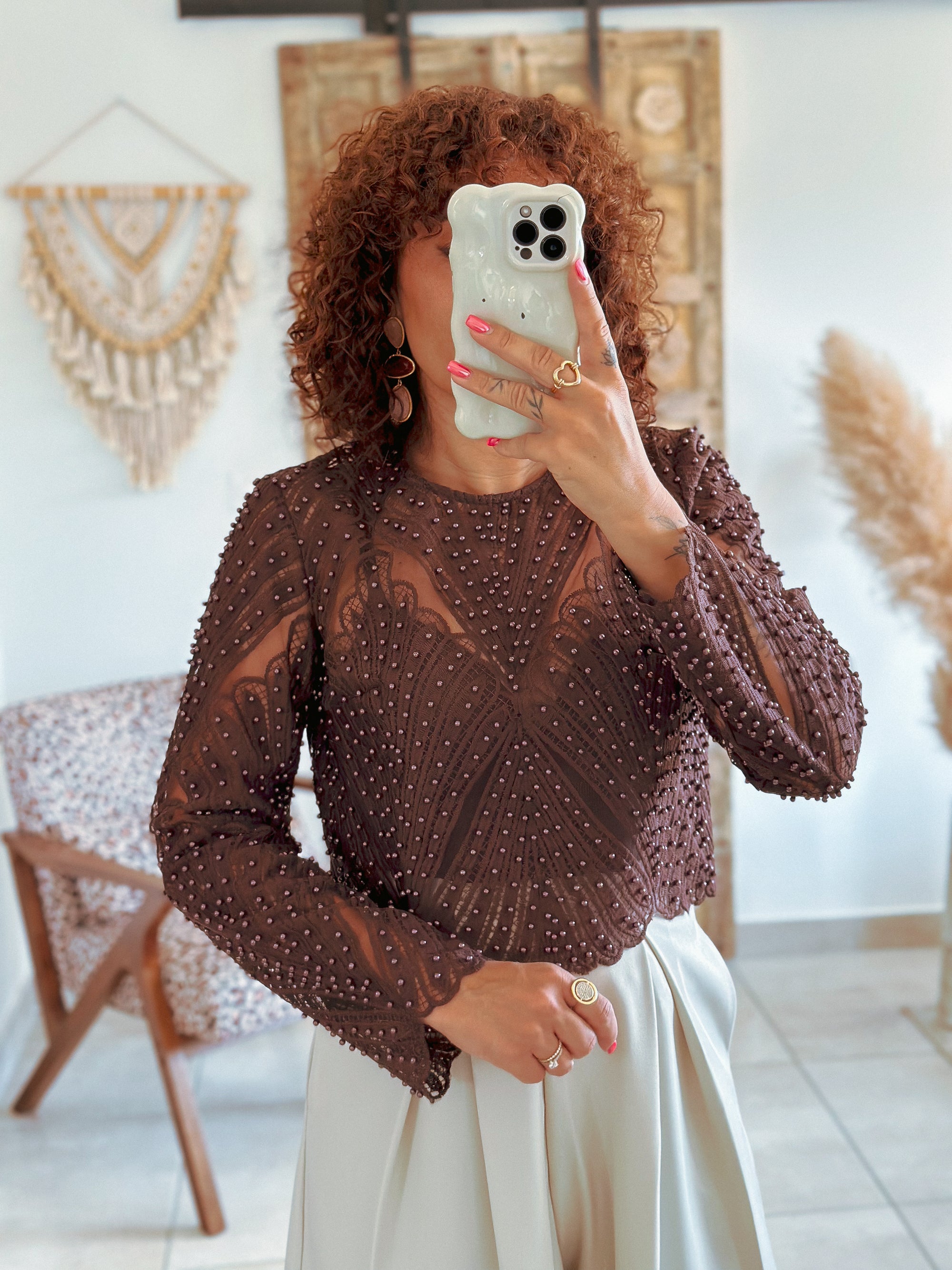 Blouse Taylor - Marron à perles
