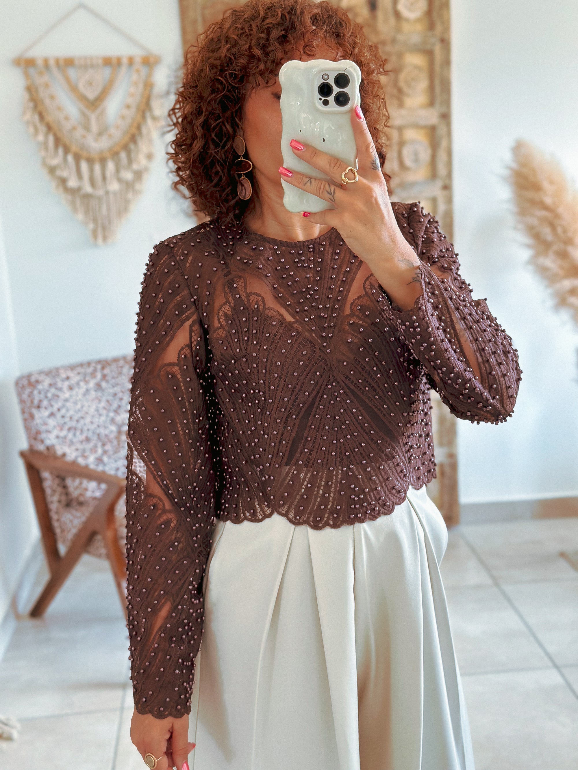 Blouse Taylor - Marron à perles