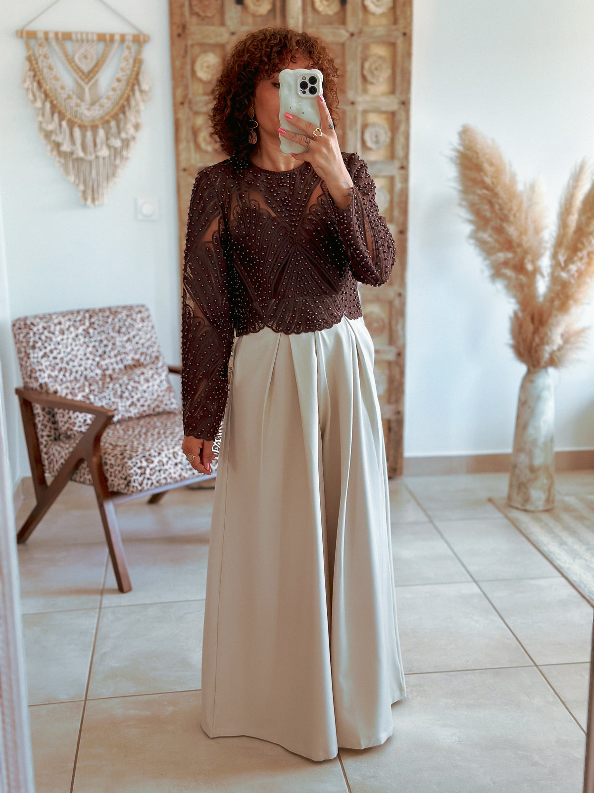 Taylor Blouse - Brown with beads