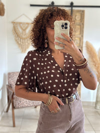 Zelie Blouse - Chocolate polka dot