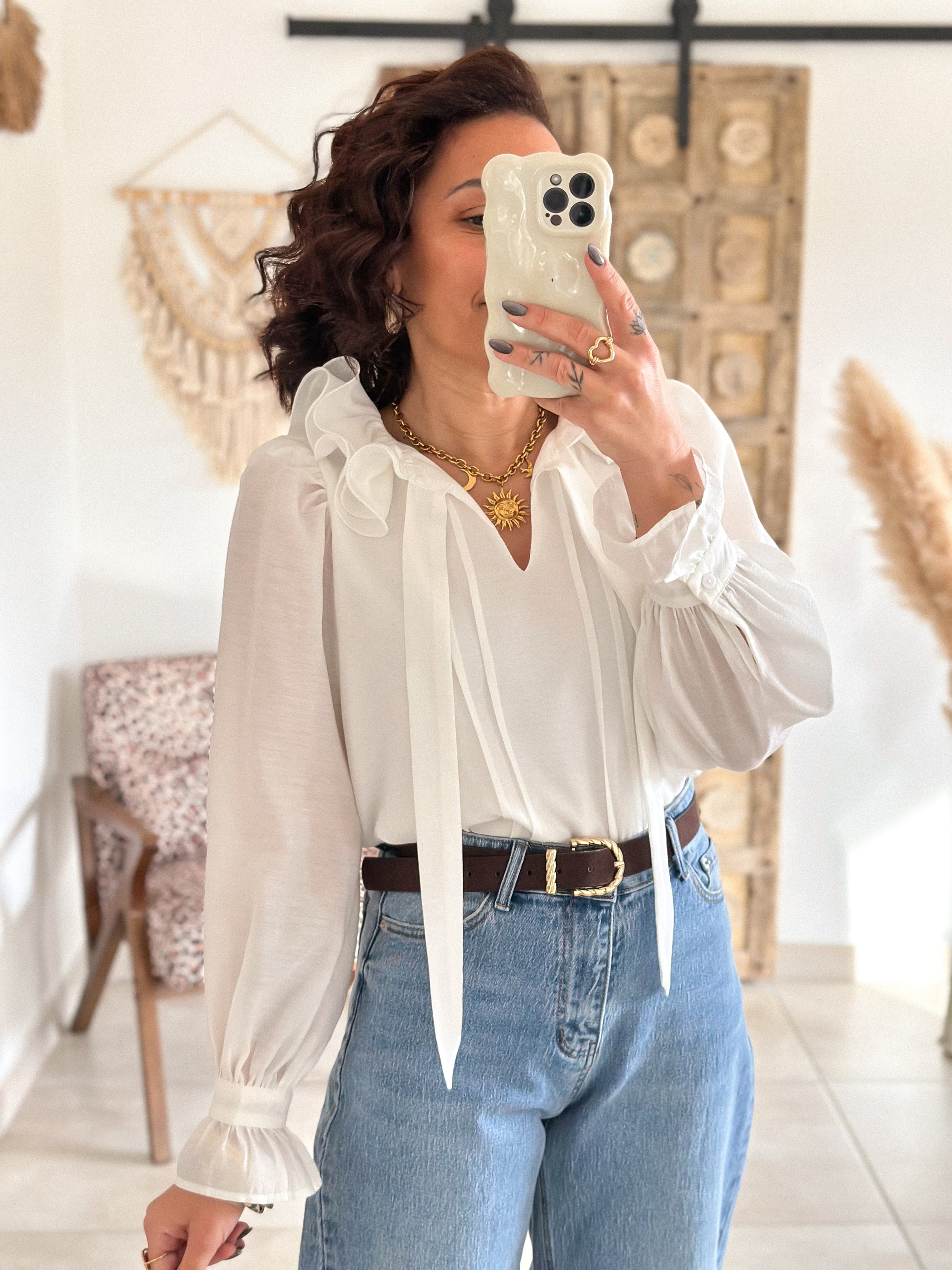 Blouse Léna - Col volanté blanc