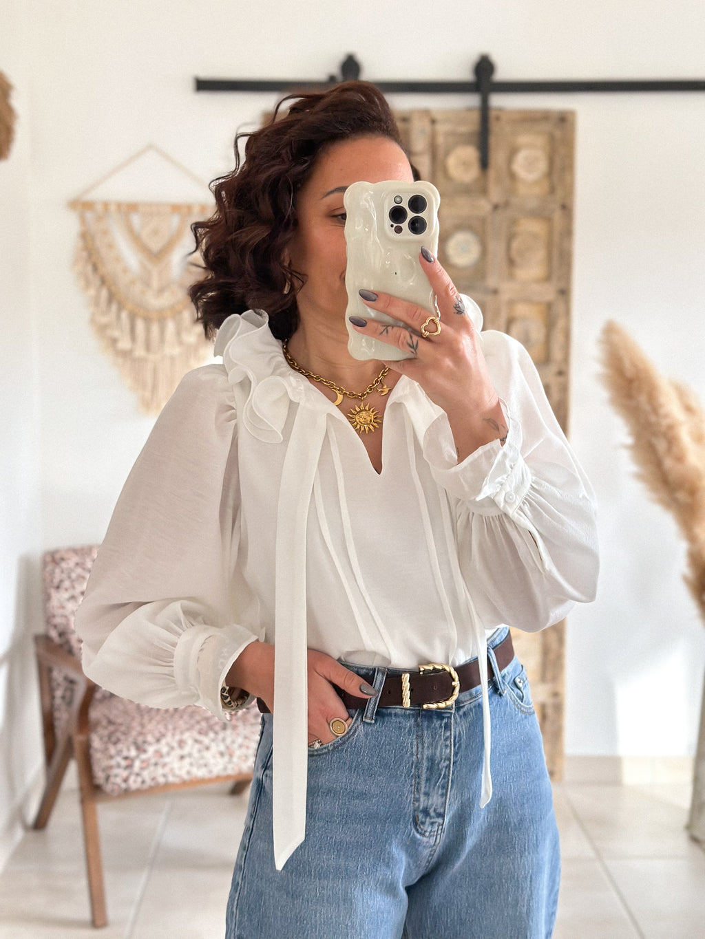 Blouse Léna - Col volanté blanc