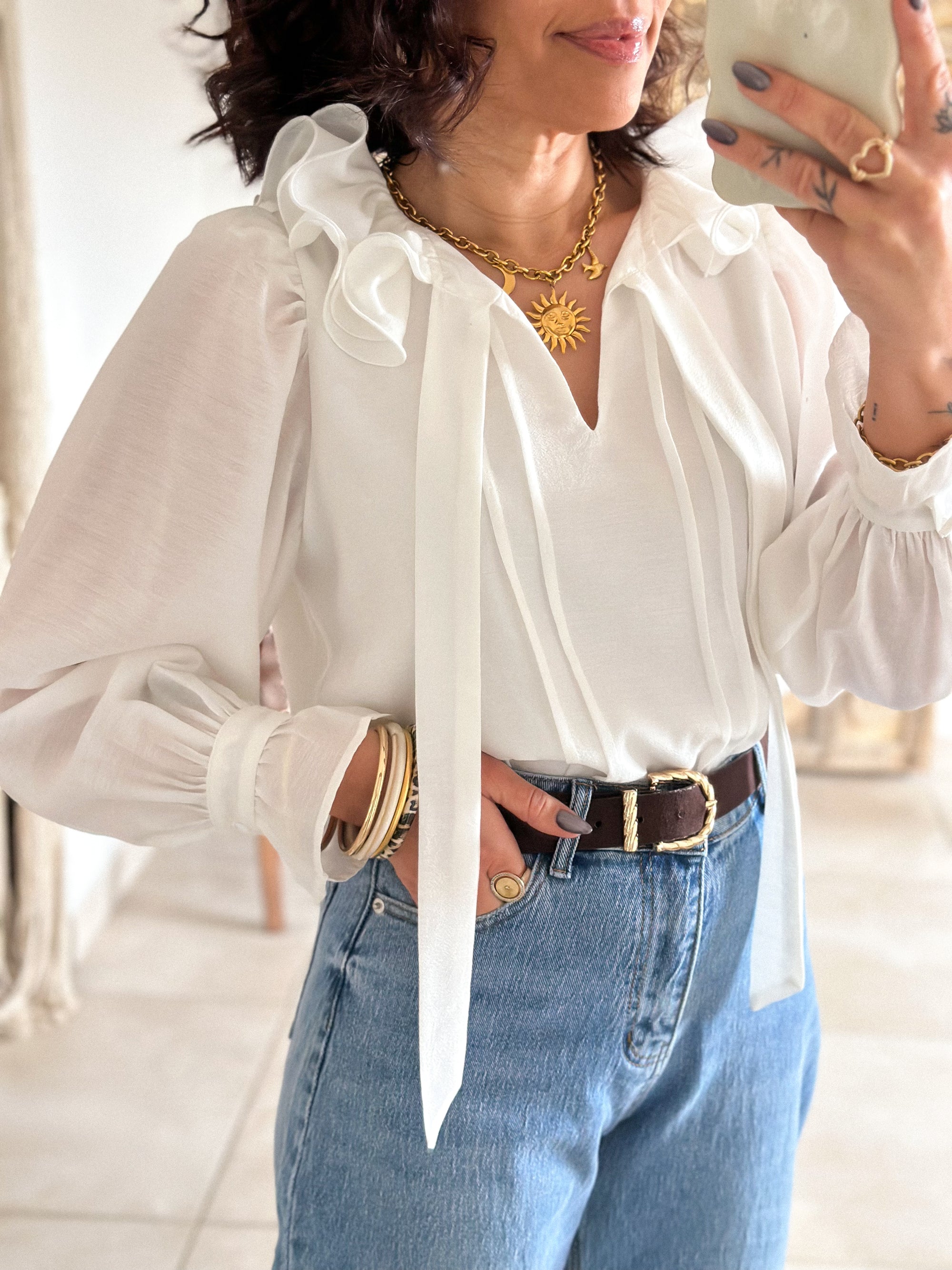 Blouse Léna - Col volanté blanc