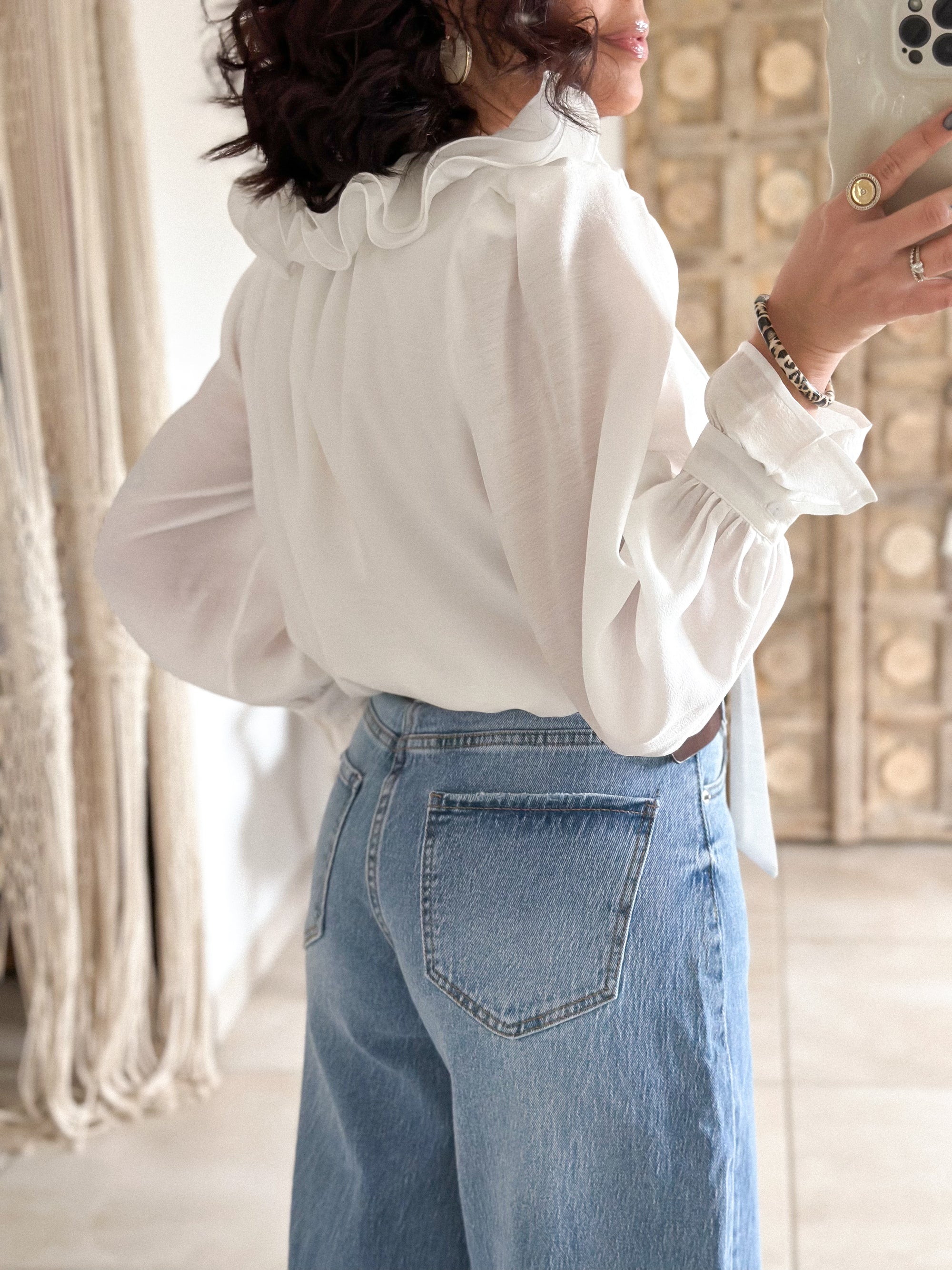 Blouse Léna - Col volanté blanc