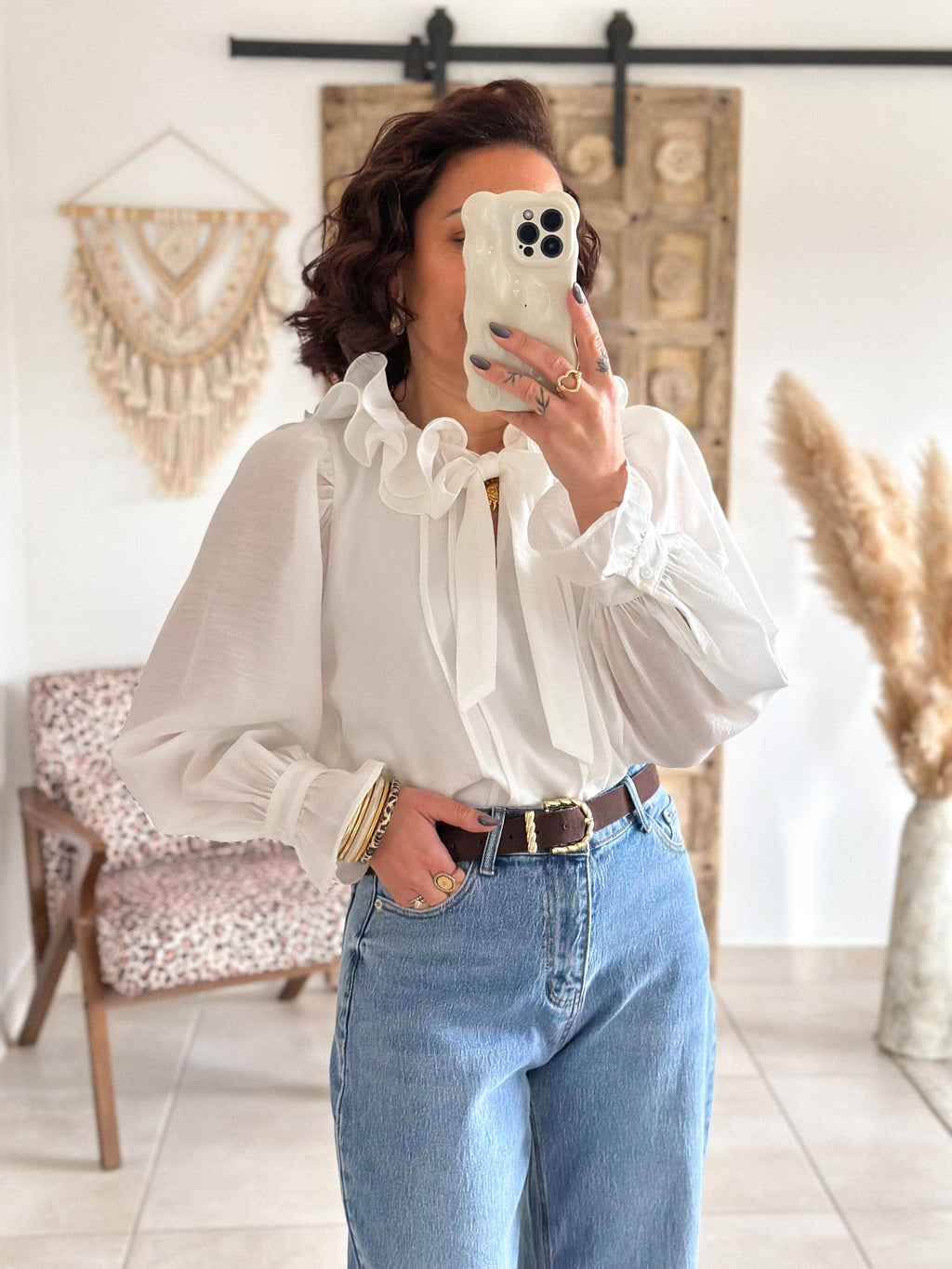 Blouse Léna - Col volanté blanc