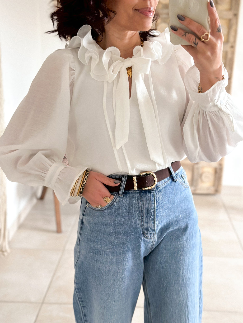 Blouse Léna - Col volanté blanc
