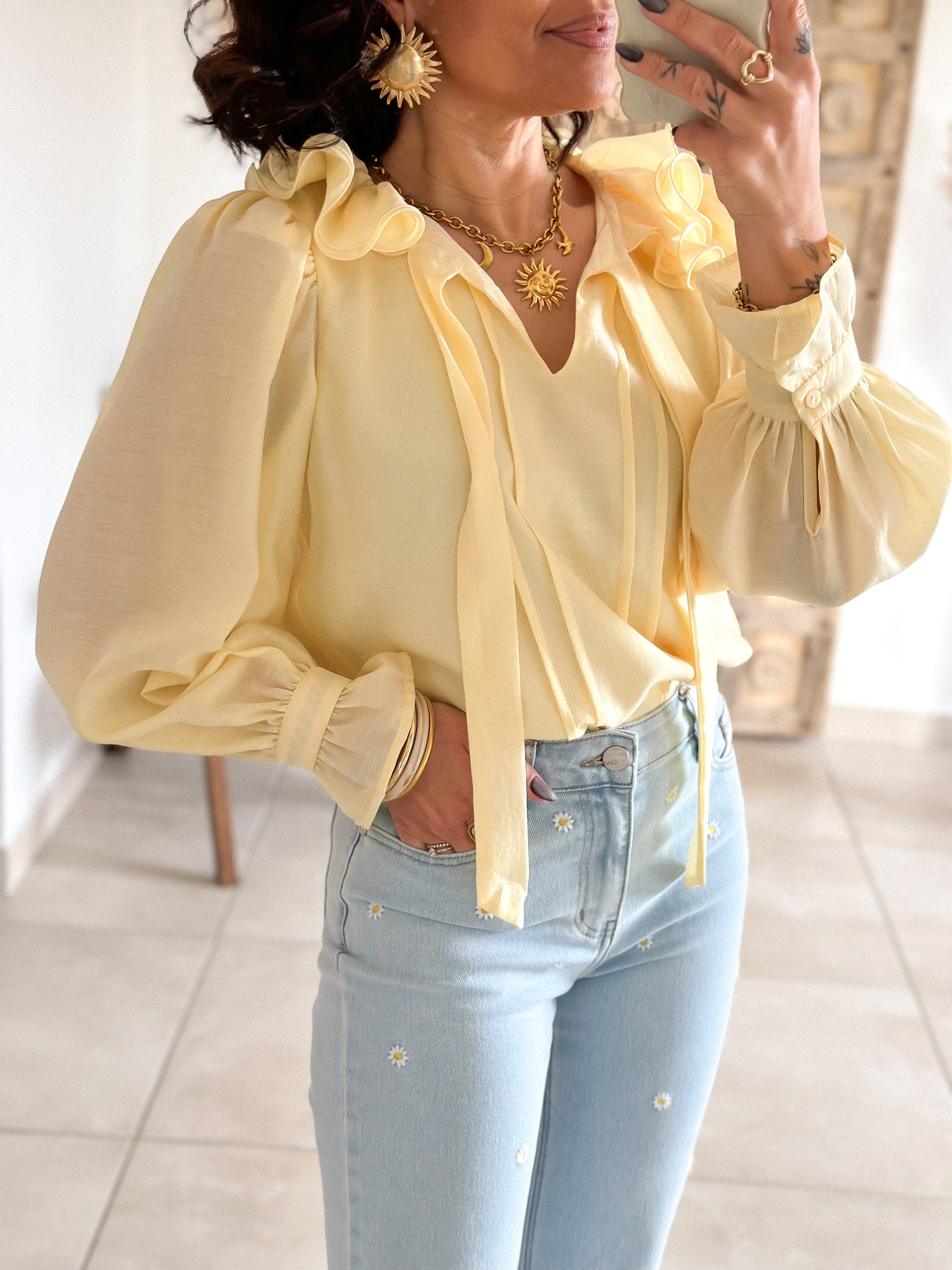 Blouse Léna - Col volanté jaune