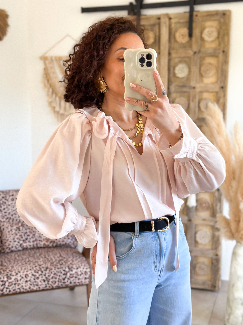 Blouse Léna - Col volanté rose clair
