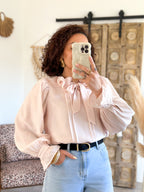 Blouse Léna - Col volanté rose clair