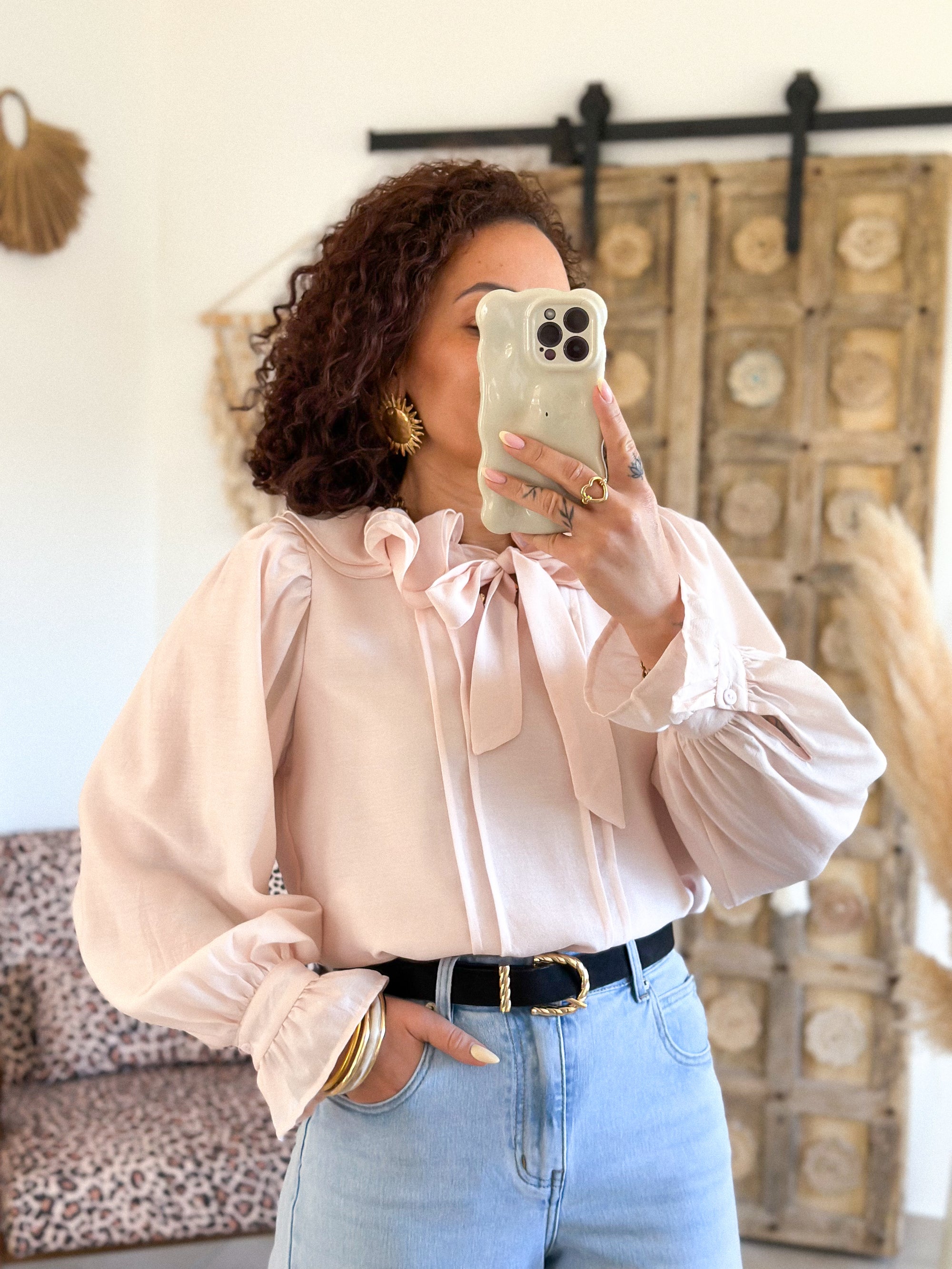 Blouse Léna - Col volanté rose clair