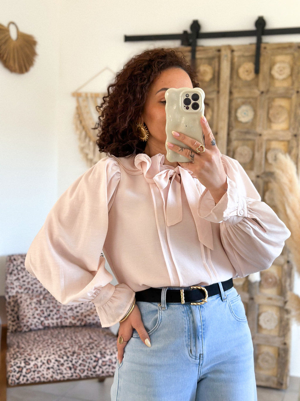Blouse Léna - Col volanté rose clair