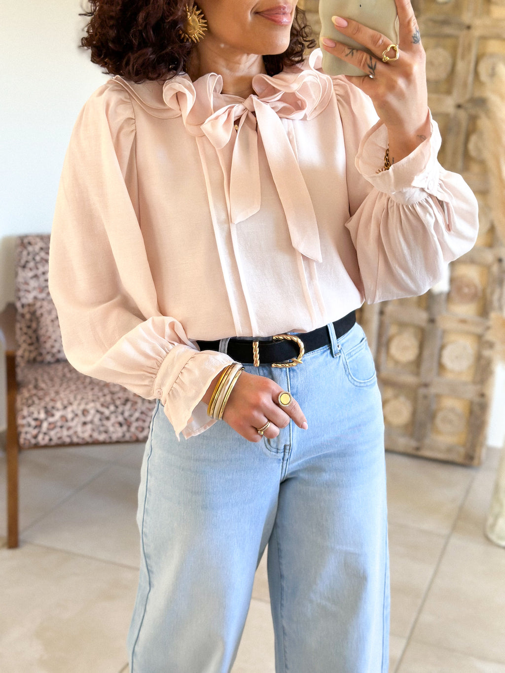 Blouse Léna - Col volanté rose clair