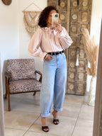 Blouse Léna - Col volanté rose clair