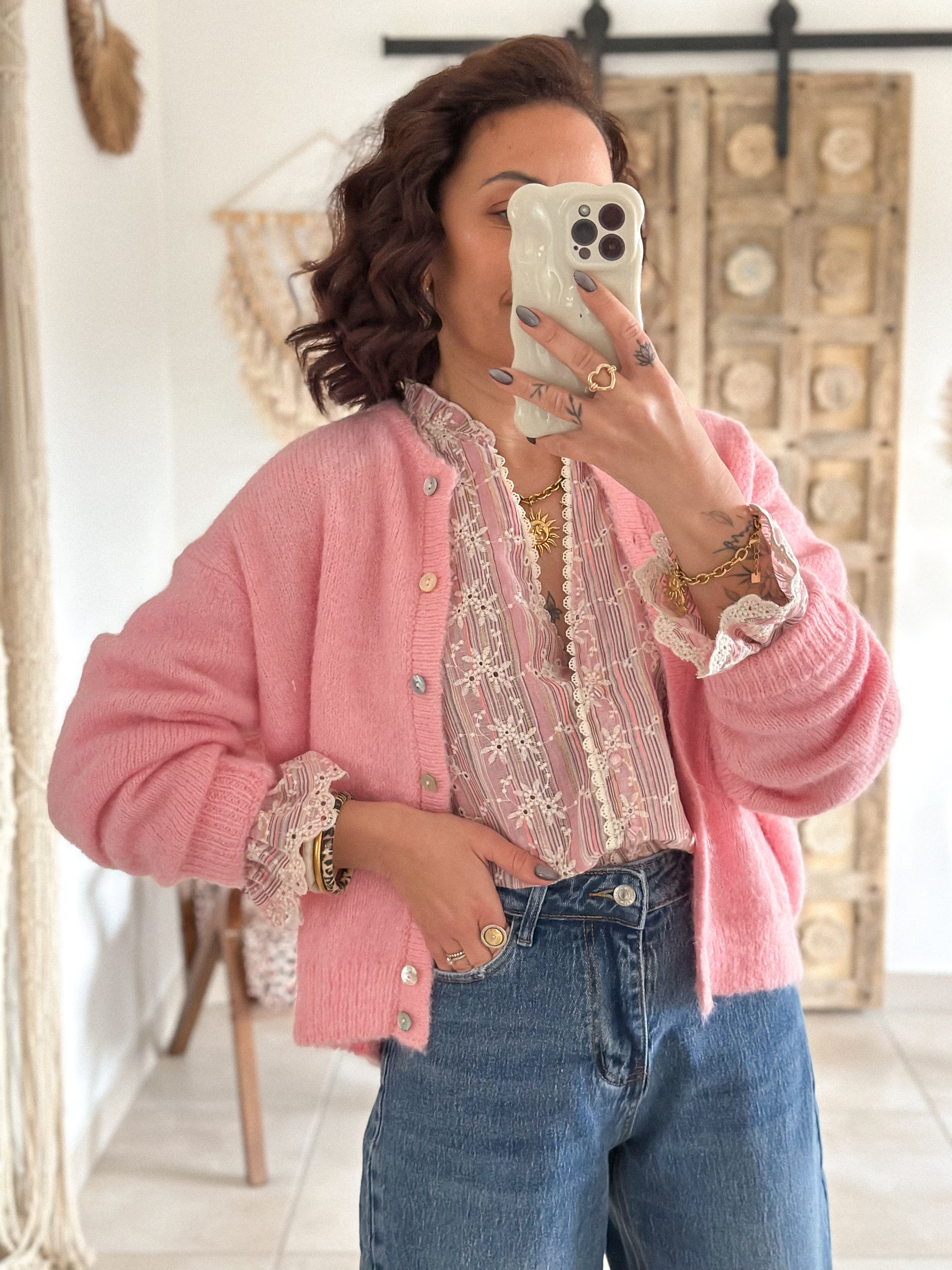 Blouse Sacha - Brodée rose