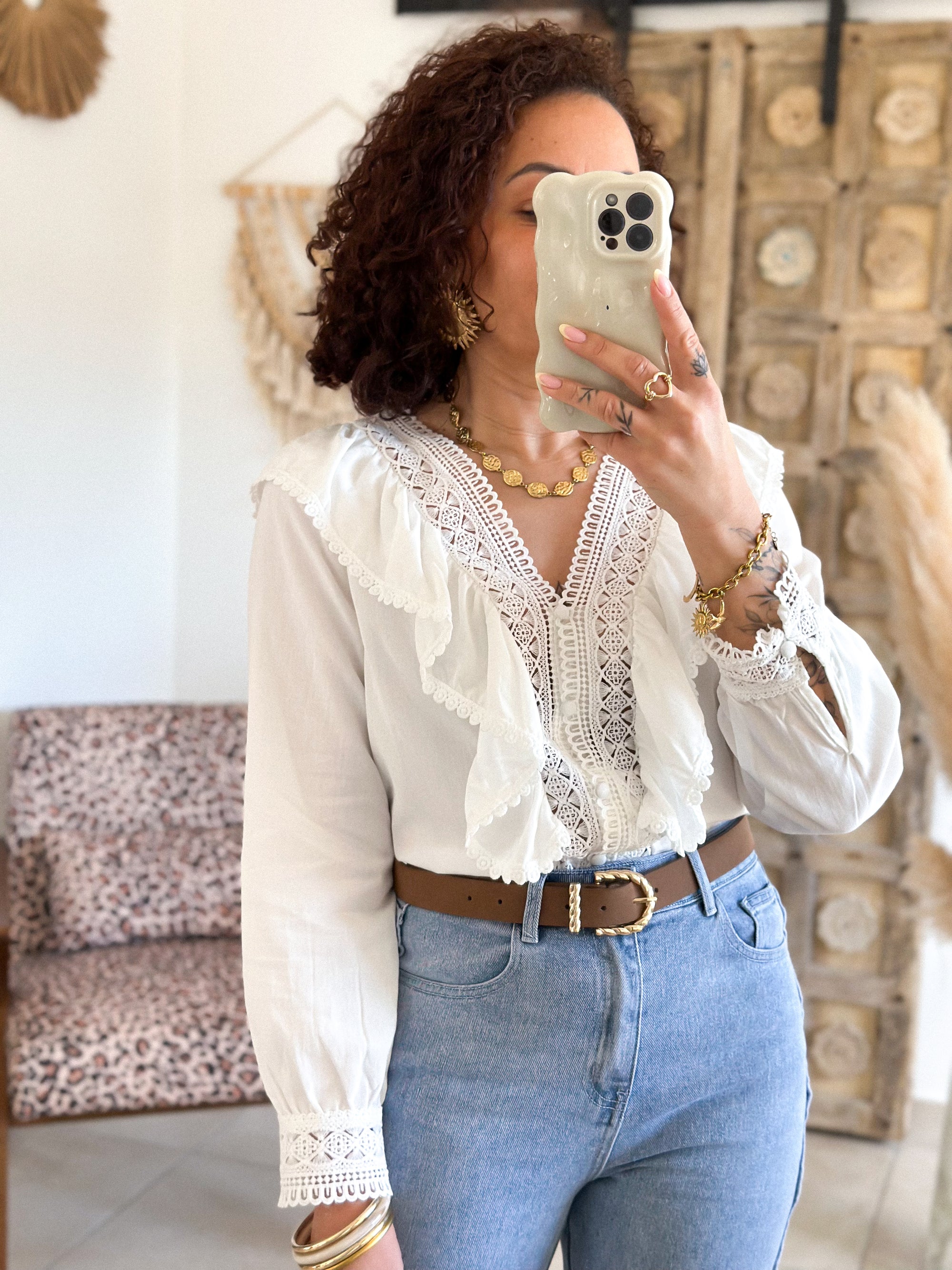 Blouse Tina - Blanche volantée